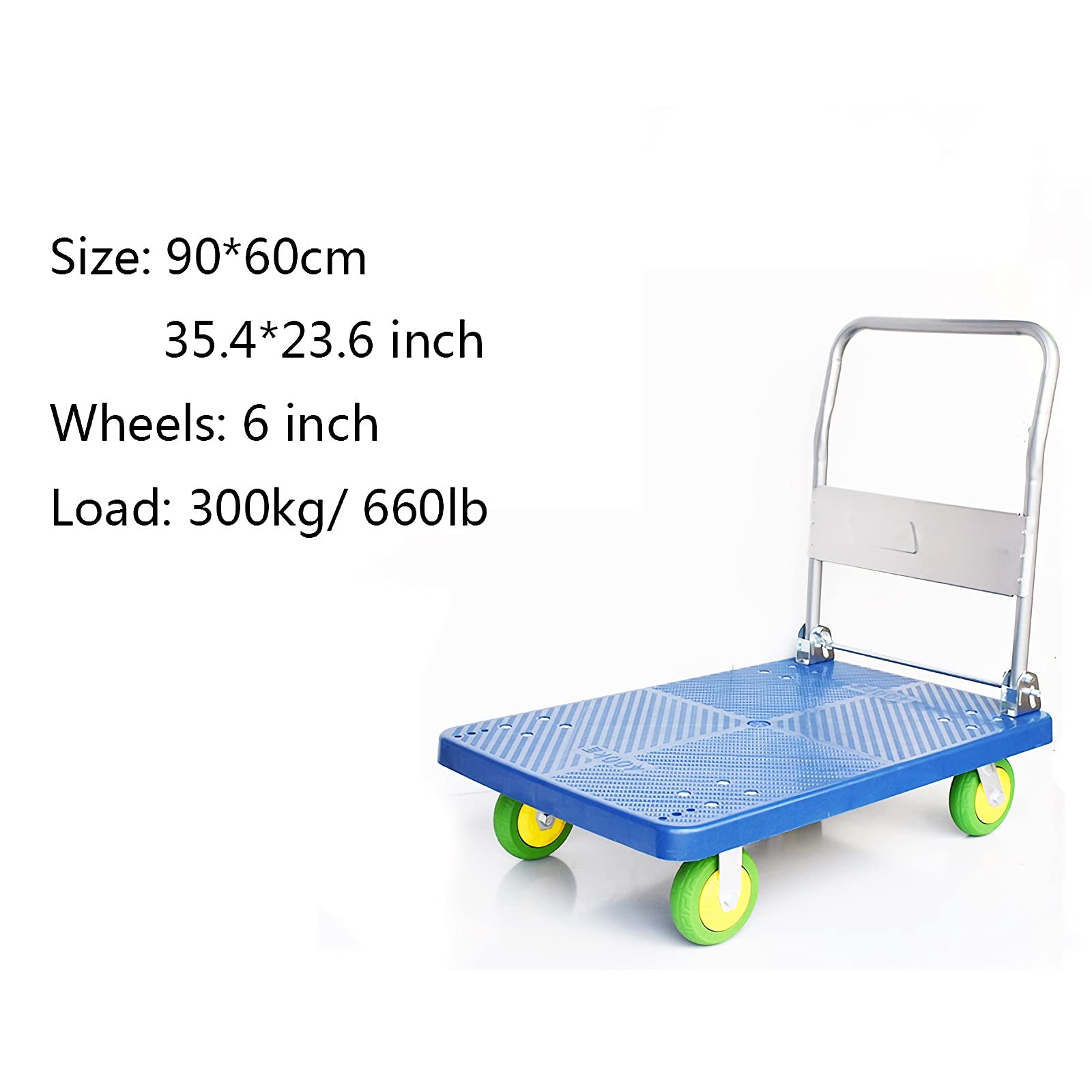 Wózki ręczne Platforma Ciężarówka Duży składany wózek z metalowym uchwytem i 4 kółkami do domu księgarni Wózek ruchomy 299.4 kg Waga Wózek push (rozmiar: 6 cali koła zielone)