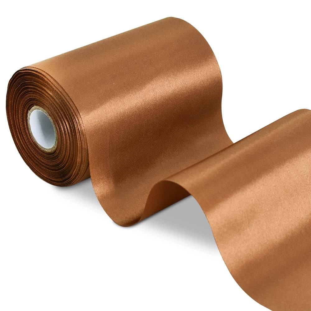 TONIFUL Coffee Brown Wide Satin Ribbon - 100mm x 20m Brown Satin Ribbons Solid Fabric Ribbons for Gift Wrapping Christmas Tree Wedding Car Chair Pageant Sashes Grand Opening Festival Party Decor — image 1