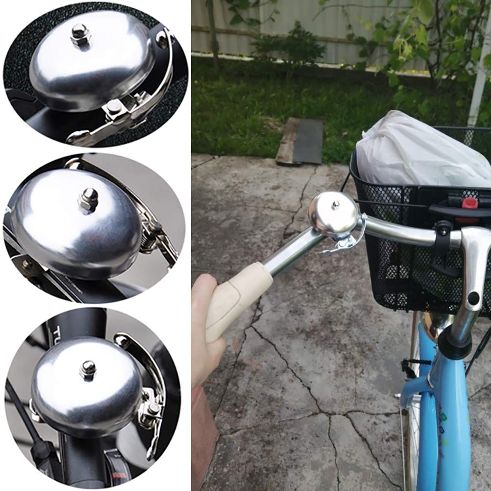 Klasyczny srebrny dzwonek rowerowy, retro vintage klasyczny dzwonek Portland Bell, bardzo głośny dźwięk, dzwonek rowerowy ze stalowym paskiem, do rowerów wyścigowych, rowerów górskich, skuterów