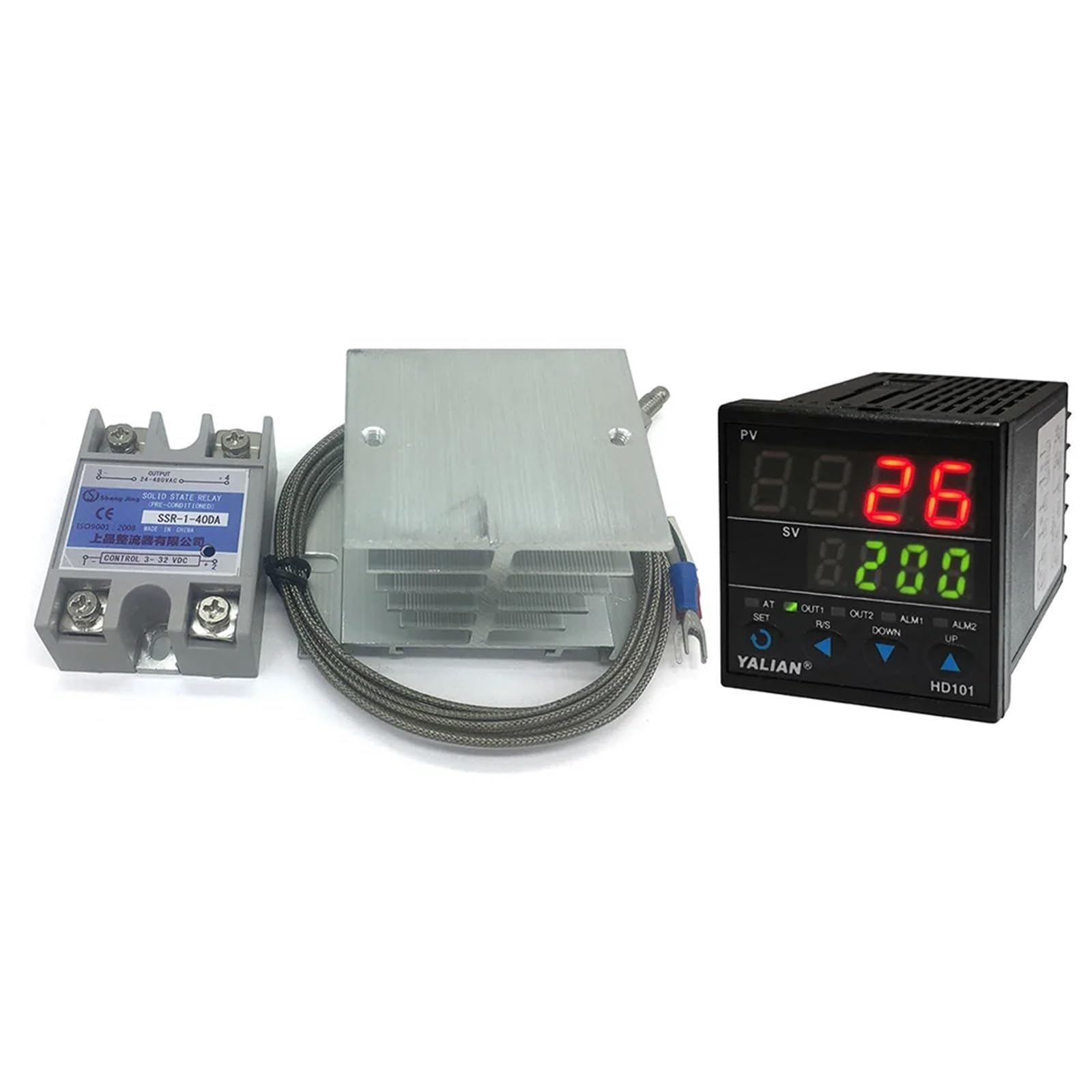 Controlador de temperatura digital PID de 100 V-240 V Rango de temperatura máximo 1372 grados Celsius + radiador + termopar K de 2 M + SSR de 40 A máx.(HD901)