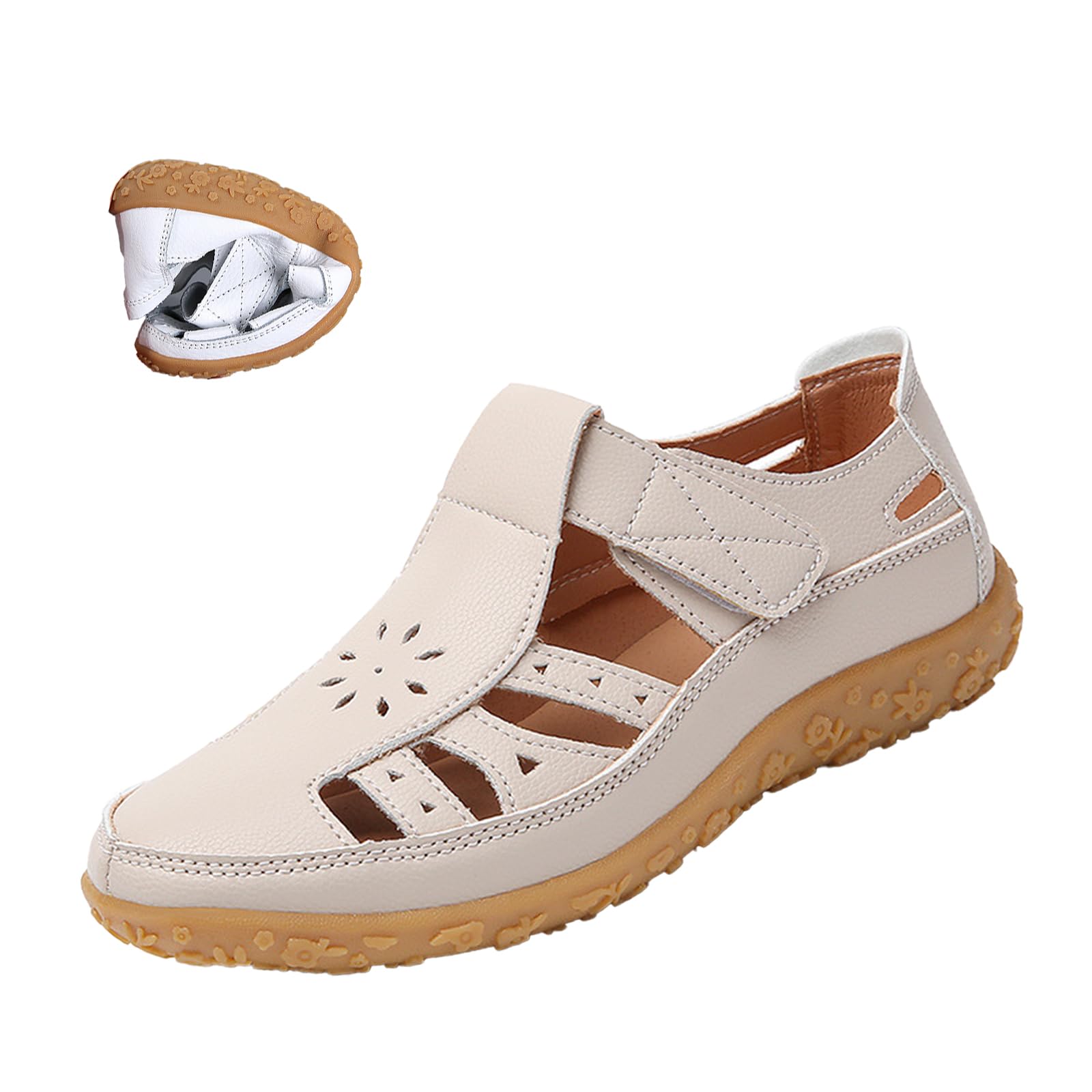 Keilinia Women's Summer Closed Toe Casual Leather Sandals,Comfort Cutout Adjustable Ankle Strap Orthopedic Beach Fisherman Shoes