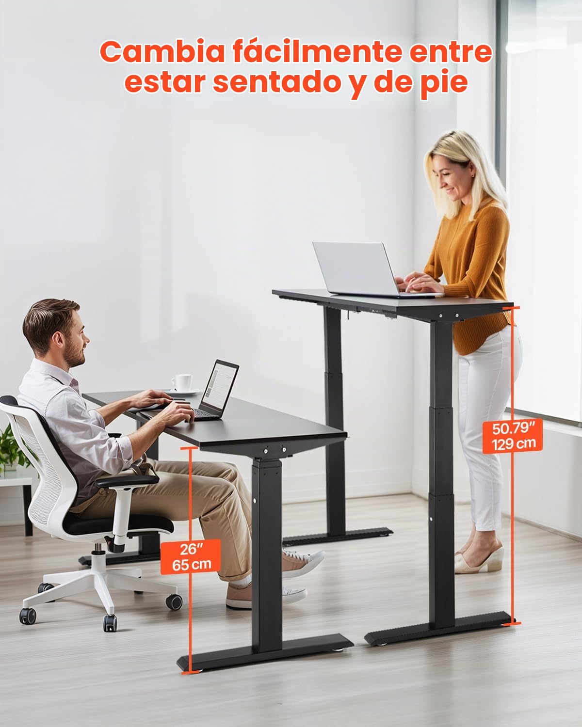 VEVOR Marco de Escritorio de Pie con Motor Dual Altura Ajustable 65-129 cm Patas Eléctricas para Escritorio Longitud de 110-178 cm Base de Estación de Trabajo para Hogar, Oficina, Solo Marco, Negro