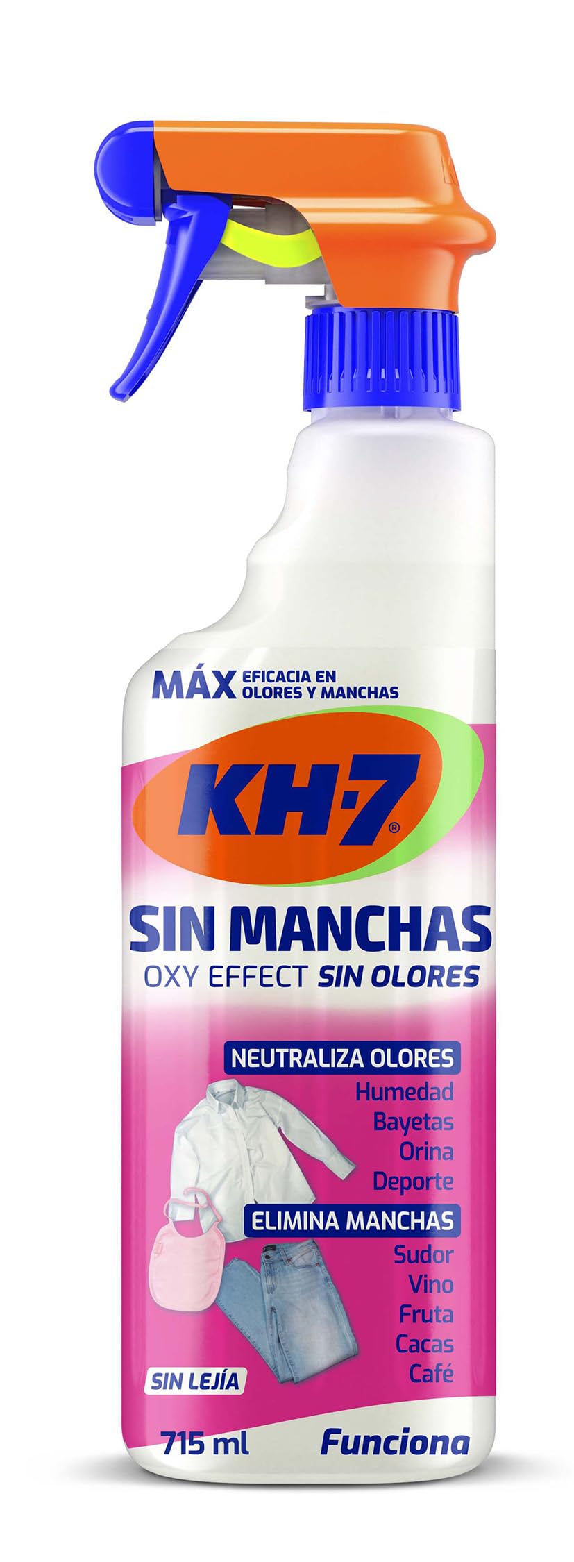 KH-7 Sin Manchas Sin Olores OXY Effect | Quitamanchas Ropa | Oxígeno Activo | Elimina manchas de Sudor, Vino, Verdura, Fruta, | Neutraliza Malos Olores | Pulverizador 715 mL El embalaje puede variar