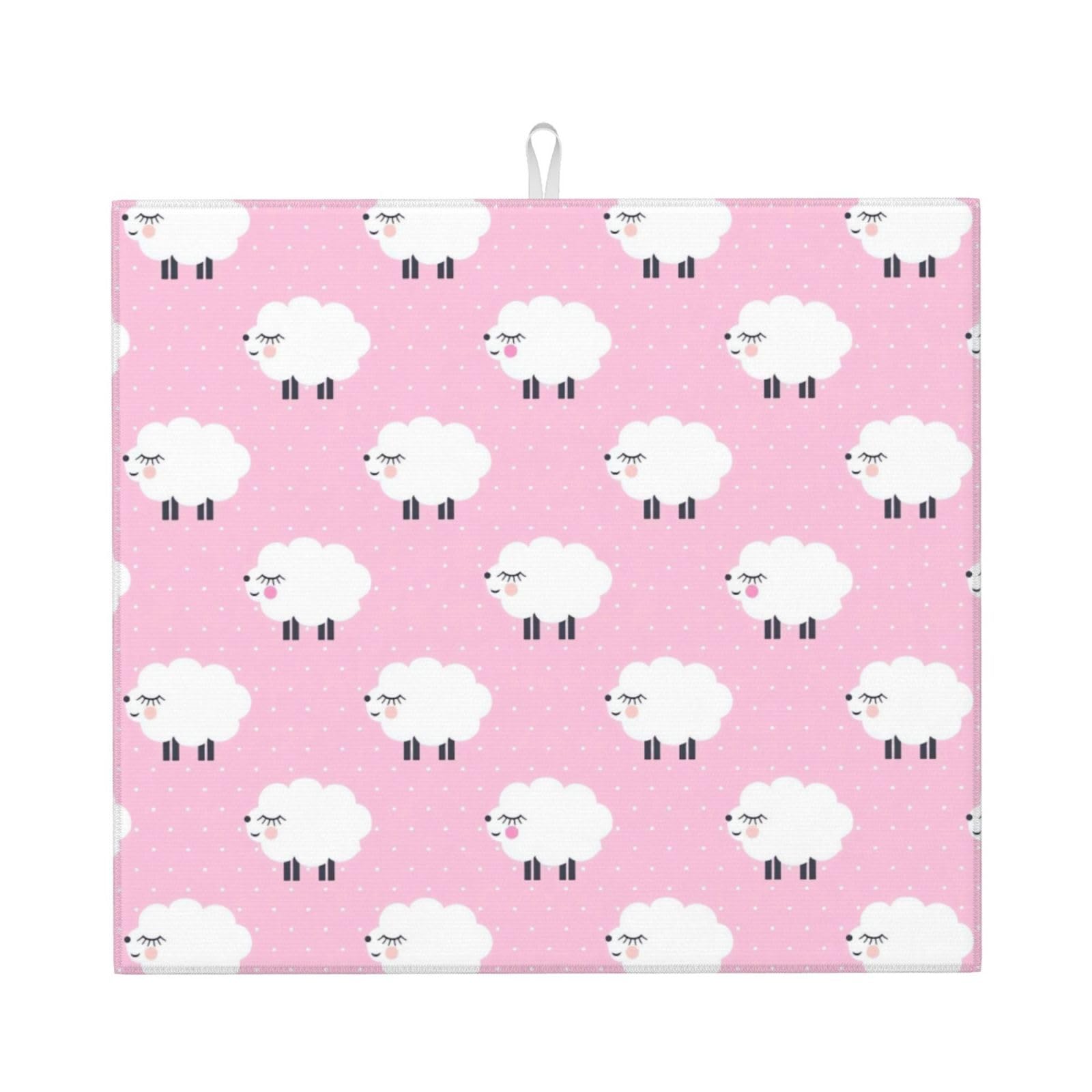 WHJSHOP Pink Sheep Prints Kitchen Drying Mat - Absorbent Dish Drying Throw with Vibrant Prints, Quick-Dry Countertop Layer for Dishes & Glassware - Non-Slip