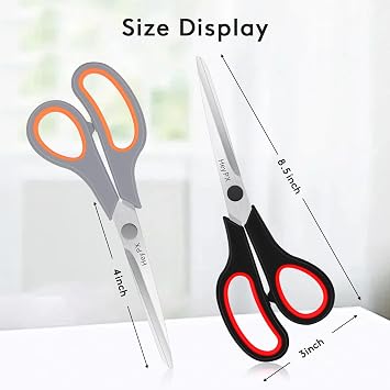 8.5 Multipurpose Scissors, Fabric Scissors with Ultra Sharp Stainless Steel Blades and Comfort Grip Handles, Sturdy for Office, Craft, 3 Pack