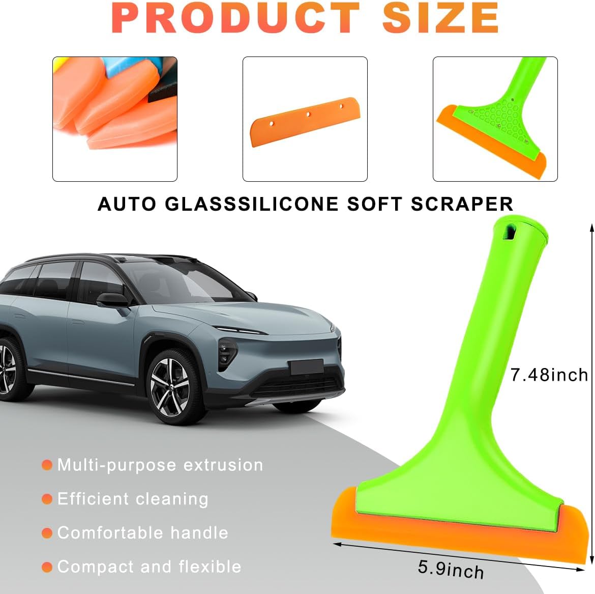 Small Silicone Window Squeegee, 5.9 Inch Car Windshield Water Blade Squeegee with Non-Slip Handle, All-Purpose Cleaning Squeegee for Car Windshield, Window, Mirror (Light Green)