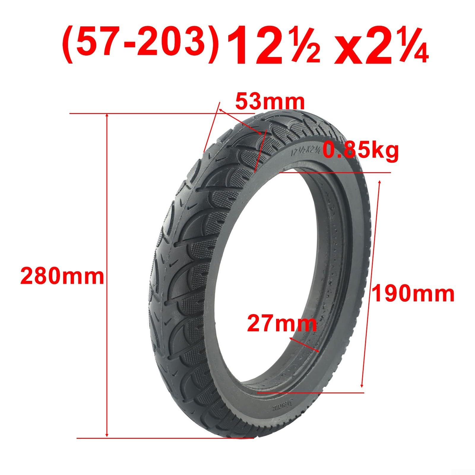 12-calowa solidna opona 12 1/2 x 2 1/4 (57-203) gumowa opona zapasowa do skuterów elektrycznych, rowerów elektrycznych, niepneumatyczne koło odporne na przebicie, 12,5 x 2,125