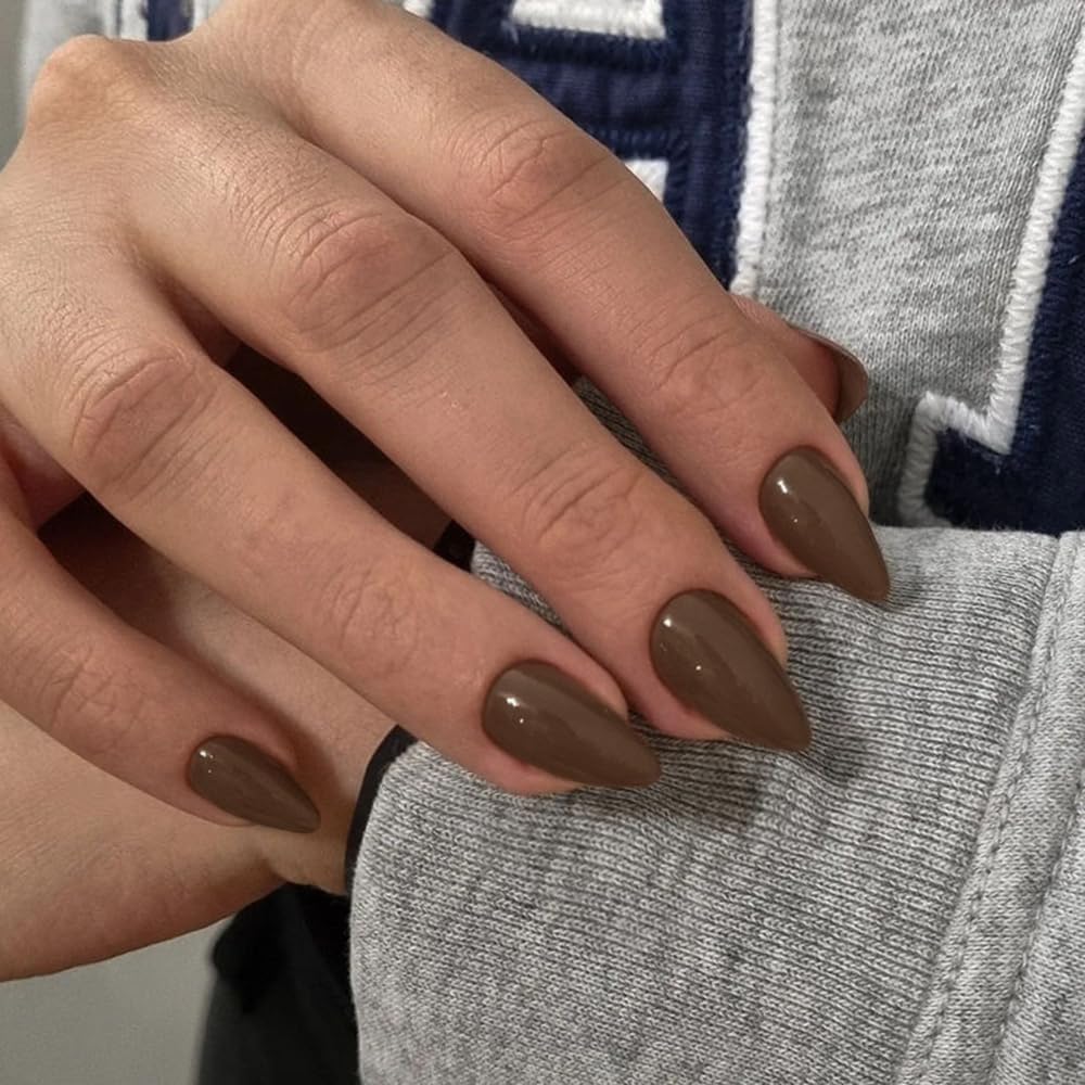 KQueenest 30 Pcs Light Brown Press on Nails Short Almond, Short False Nails Almond - Image 2