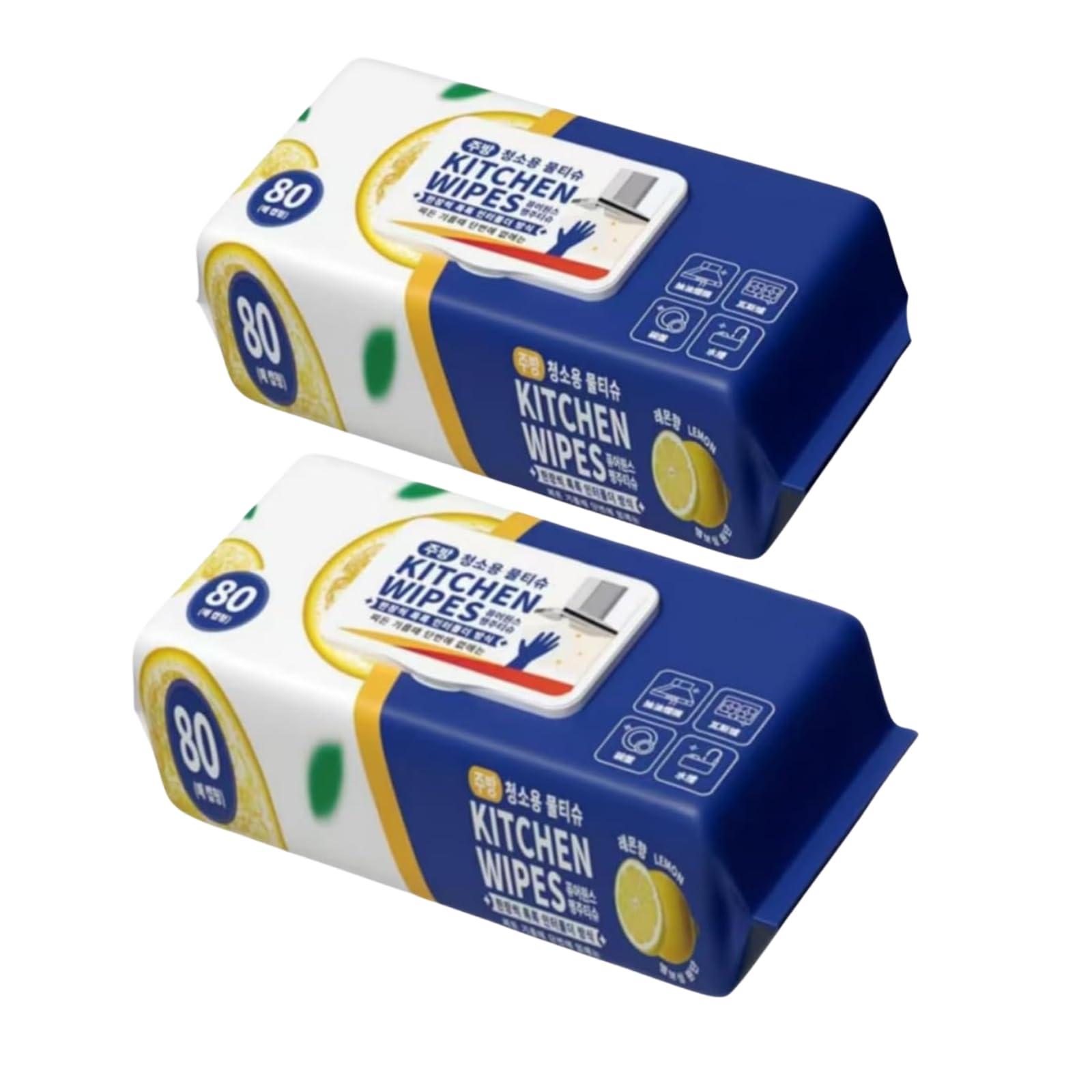 Kitchen Cleaning Wipes Lemon Scent 2-Pack 80 Count Multi-Purpose Oil Stain Remover Absorbent Disposable Cloths Safe on Skin