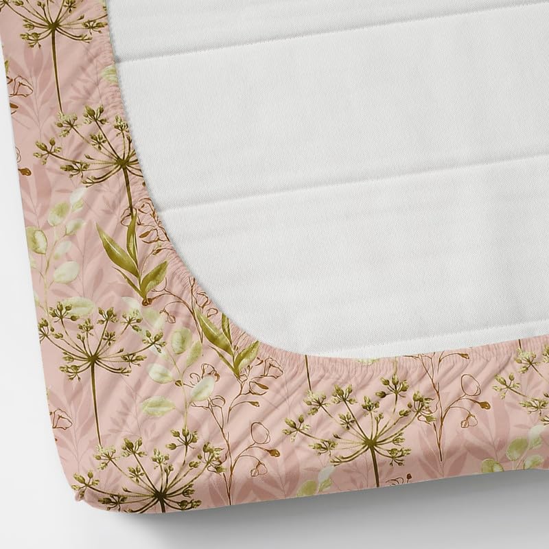 Image of NEW LEAF Premium Cotton Elastic Fitted Bedsheets with 1 Pillow Covers |Printed Single Bed Elastic 220 TC Supersoft Breathable & Wrinklefree | for 72x36+6 Inches, Begie Green