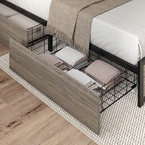 Belleze Full Size Bed Frame With 2-Tier Storage Headboard And 4 Drawers Under Bed, Sturdy Metal Platform Bed With Remote Control Rgb Led Light And Charging Station, No Box Spring Needed, Noise Free #TOP5