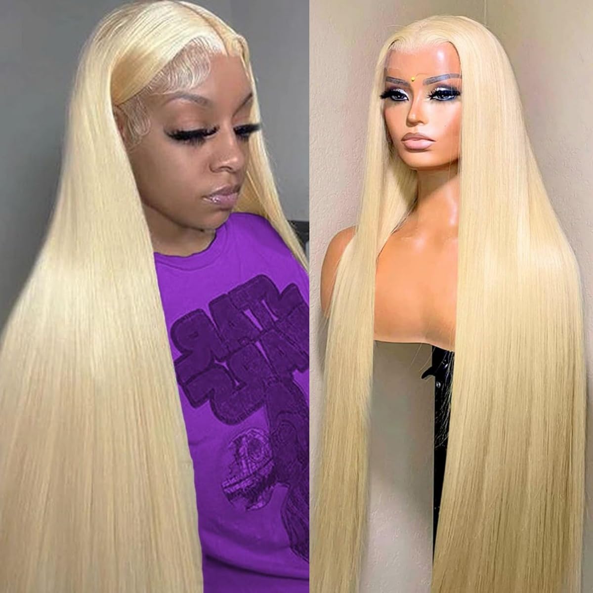 LICHANG 34 Inch 613 Lace Front Wig Human Hair 13X4 Blonde Straight Pre Plucked 200% Density