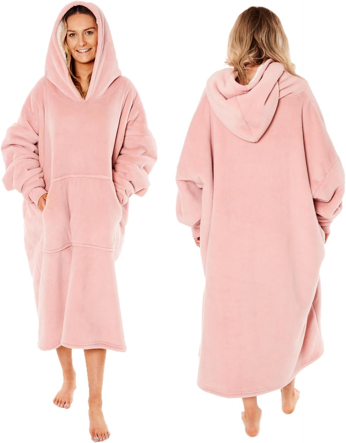 Sienna Extra Long Oversized Blanket Hoodie, Ultra Soft Wearable Throw with Pockets Sleeves Soft Sherpa Fleece Hooded Blanket Giant Sweatshirt