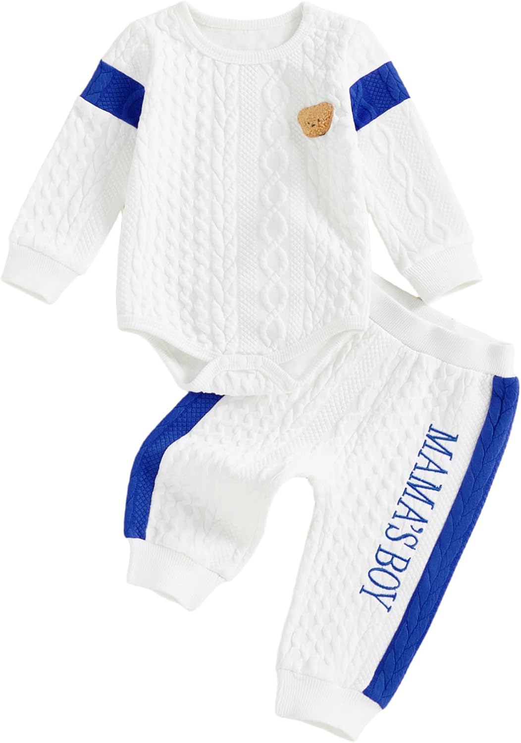 Kayotuas Newborn Baby Boy Outfit Mamas Boy Baby Clothes Cute Bear Embroidery Long Sleeve Romper Pant Set Fall Winter Clothing