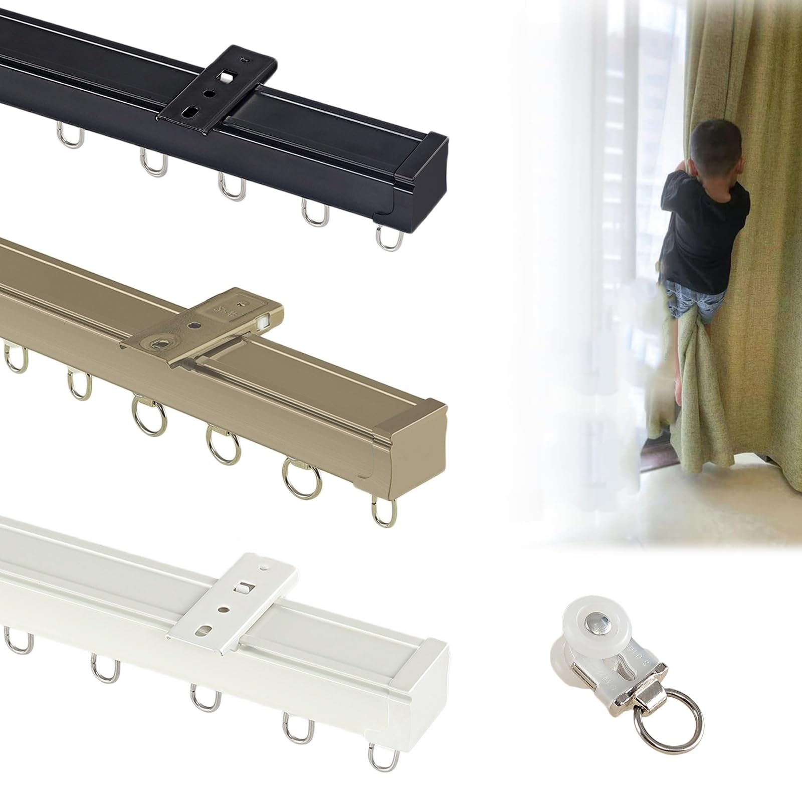 Wall Or Ceiling Mount Curtain Track System, Heavy-Duty Curtain Rails For Living Room Bedroom Room Divider, Sliding Drop Ceiling Track For Curtains, Rv(Black,3.5m)
