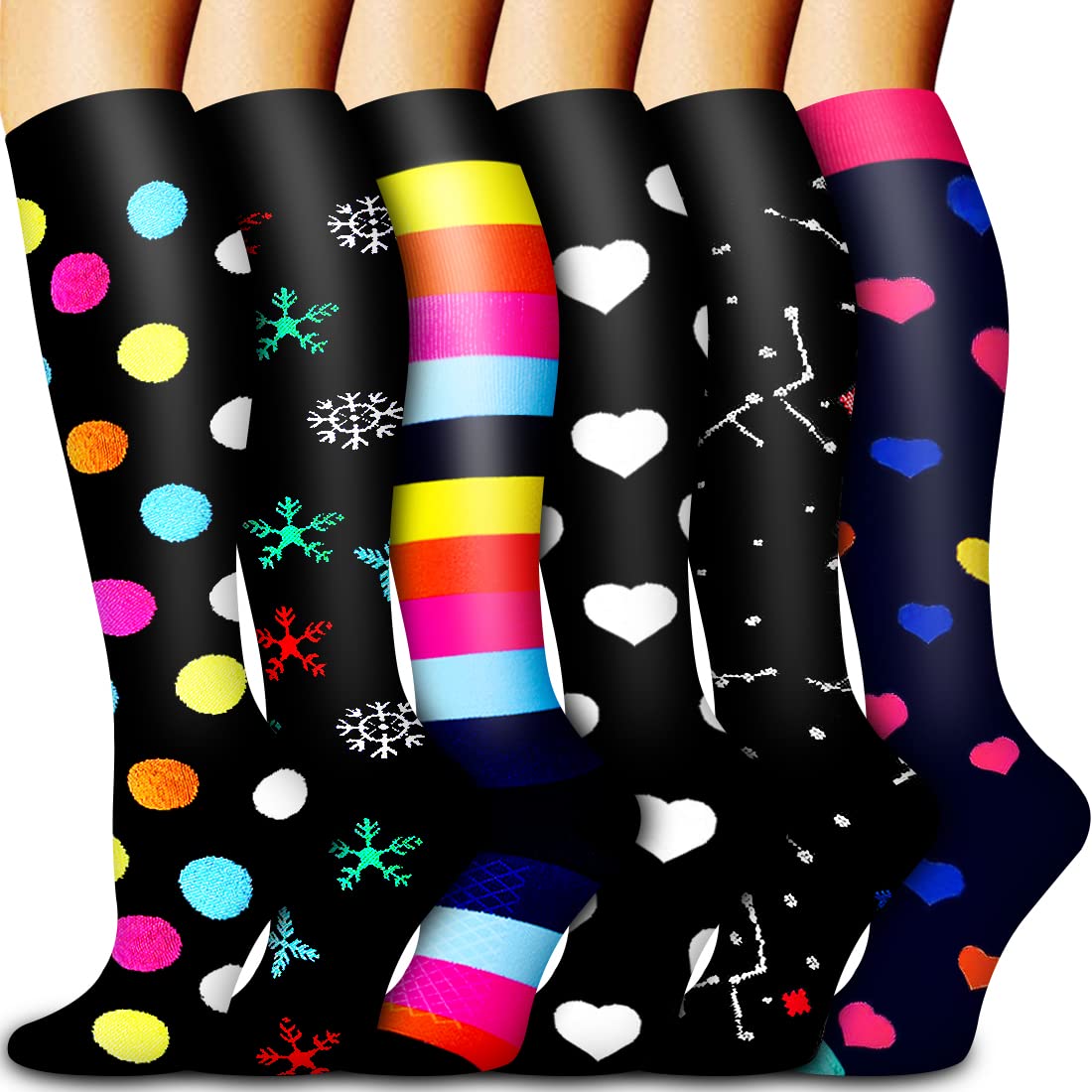 Bluemaple 6 Pack Copper Compression Socks for Women and Men Circulation-Best Support for Medical, Running,Nursing,Athletic