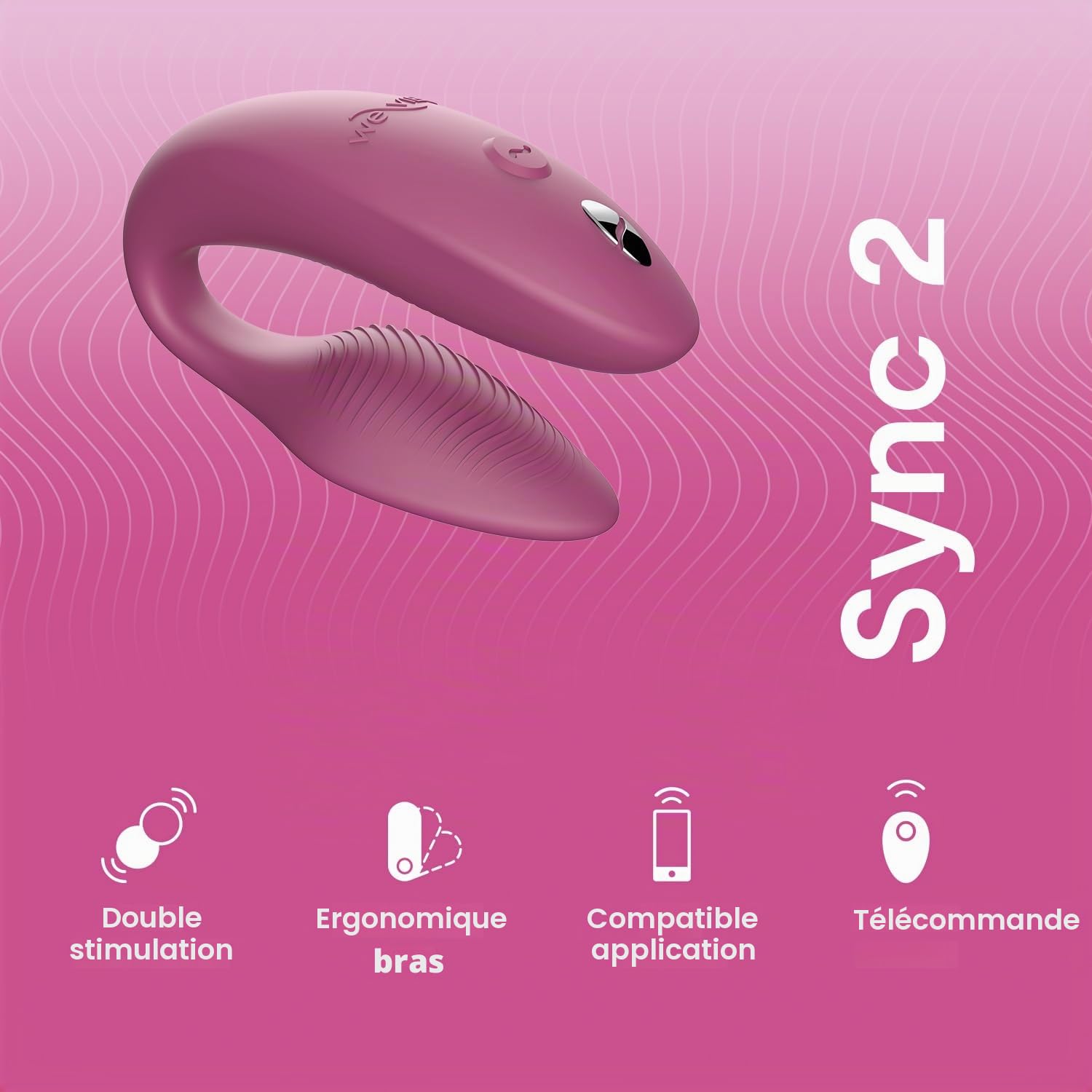 We-Vibe Sync 2 Vibromasseur télécommandé pour couple - Sextoy vibrant - Stimulation point G et clitoris - Étanche - Contrôlé via appli et télécommandé - Sextoys pour jeux sexuels d'adultes - Rose