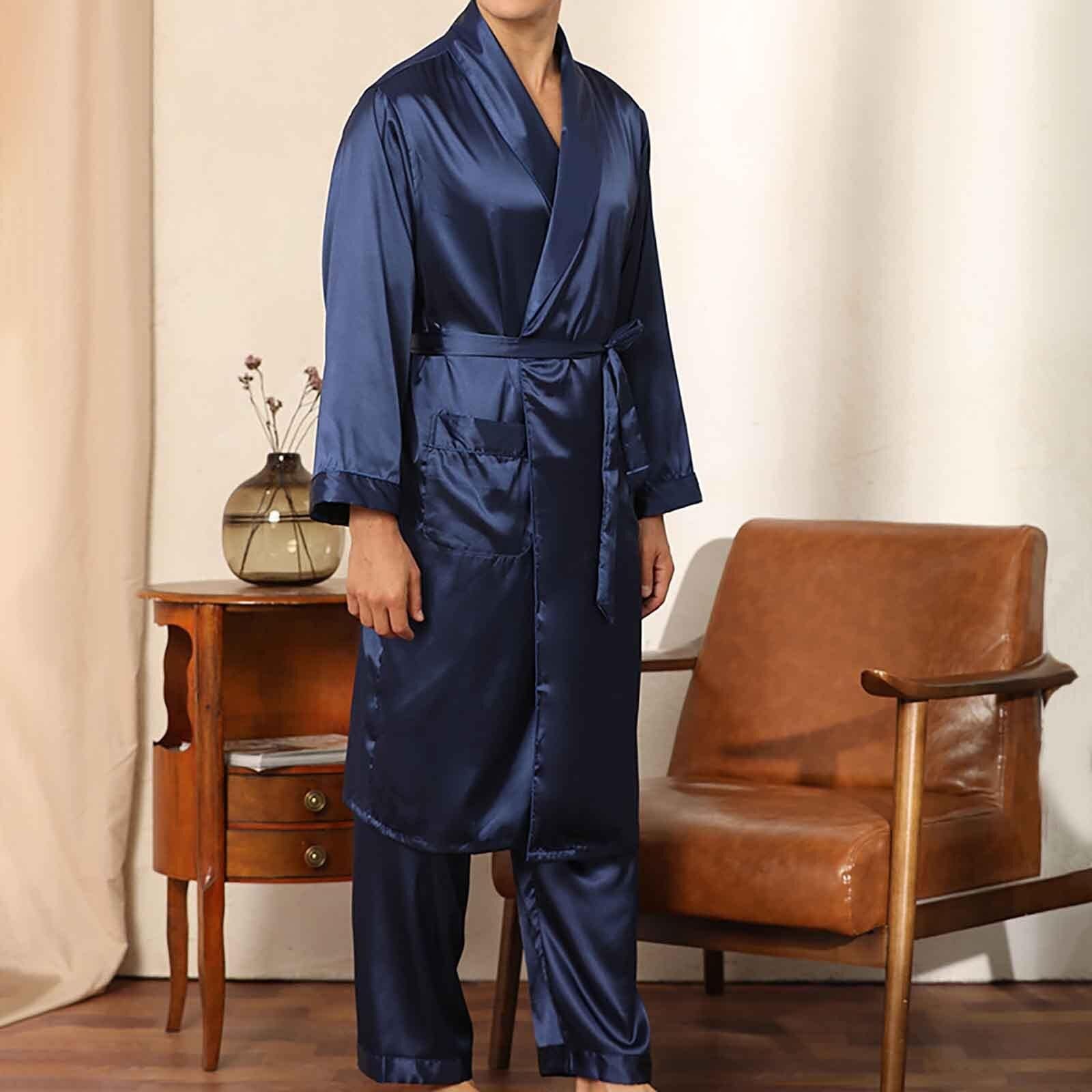 Conjunto de albornoz tipo kimono sedoso for hombre, 2 piezas, ligero