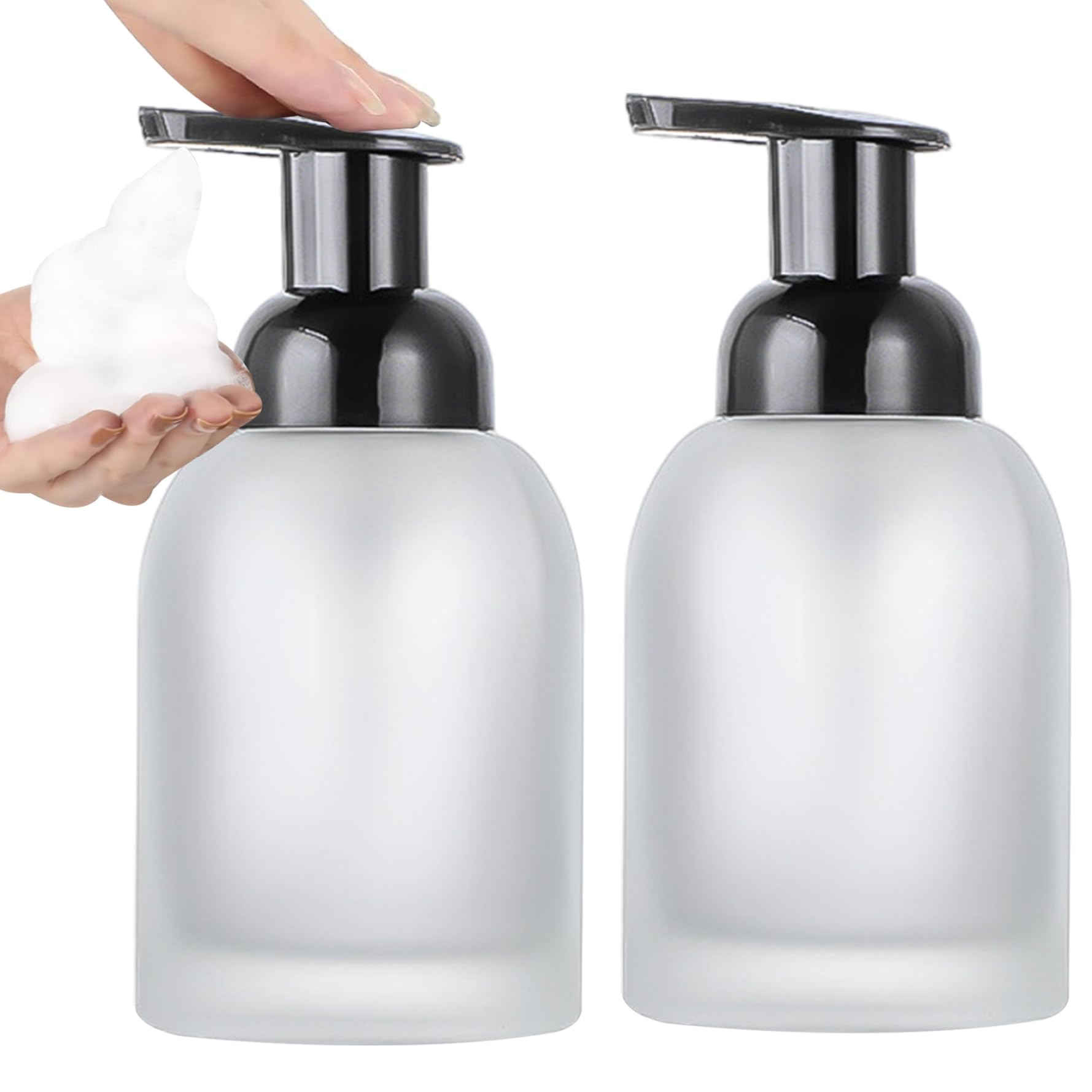 Dispenser di Sapone in Vetro da 2 Pezzi con Pompa Dispenser di Sapone schiumogeno Satinato da 250 ml/8 Once Ricaricabile per Bagno e Cucina