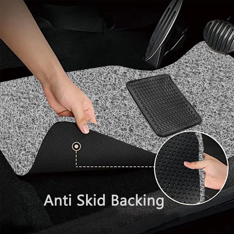 Image of Universal Fit Car Floor Mat with Comfortable Heal Pad | Vinyl Curly /Noodle Mats | Anti-Skid, Waterproof, Dust & Liquid Trapping | Universal Car Foot Mat for All Cars (Black Grey, 5 Pcs)