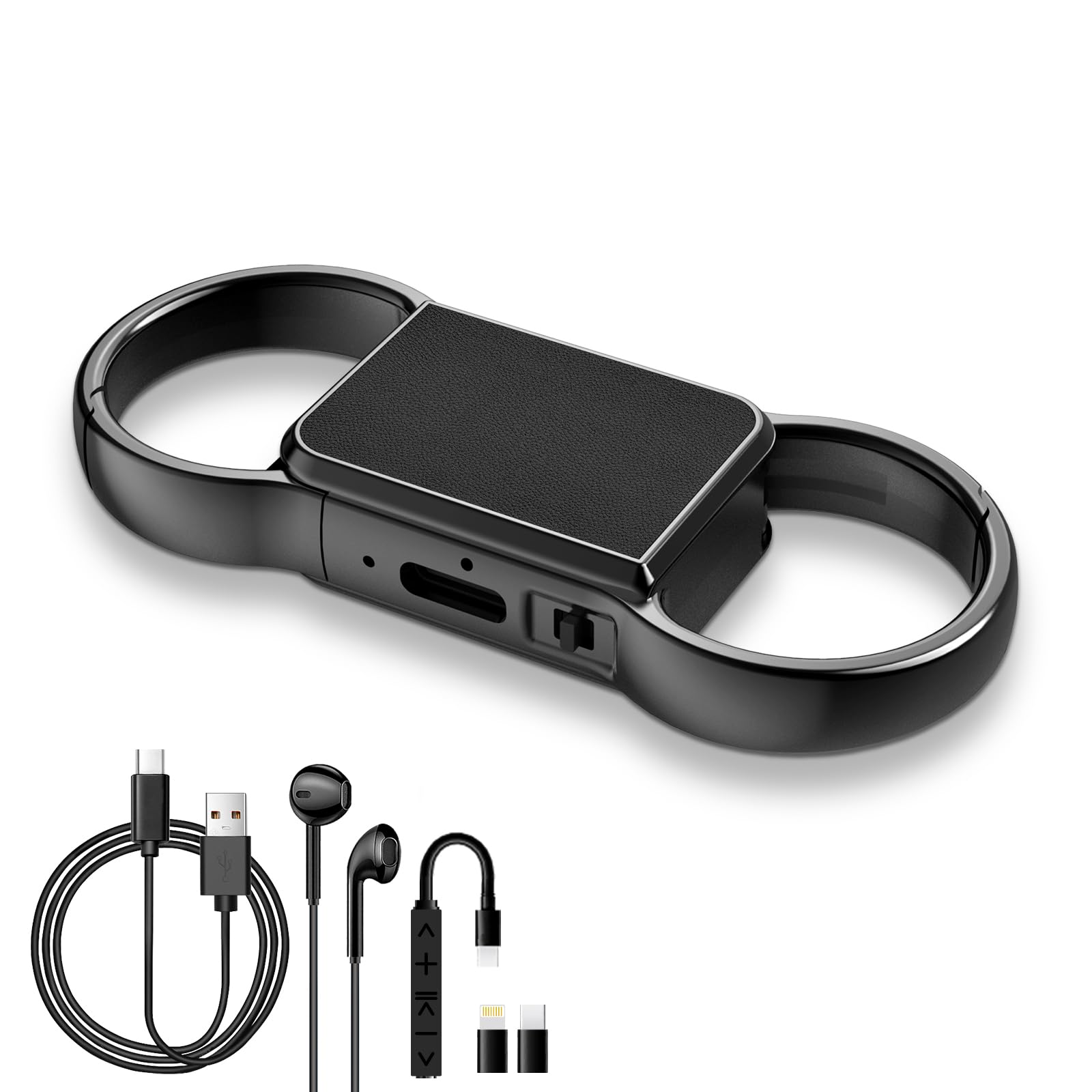 Dictaphone 2-128 Go avec bouton d'enregistrement, 4 accessoires, enregistrement en une touche, dictaphone AI, fonction notes, enregistreur audio pour conférences, réunions, classes et interviews, noir