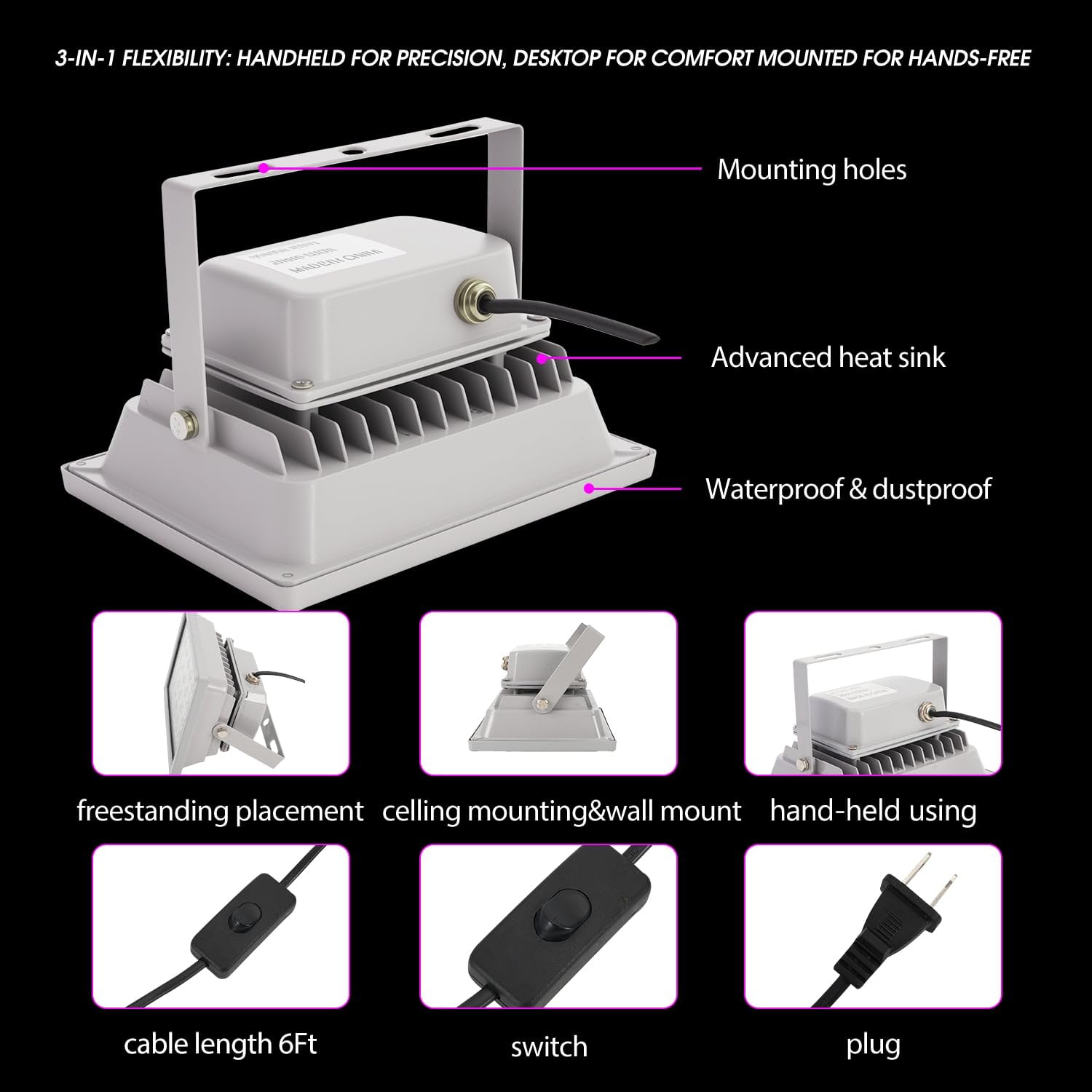 Lampe UV haute puissance équivalente à 200 W pour impression 3D en résine, lumière LED UV 405 nm pour un séchage ultra rapide, station de durcissement professionnelle pour SLA/DLP/LCD