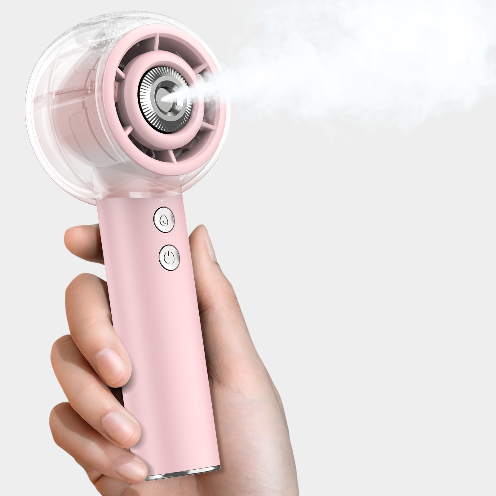 Dnenellr Handheld Fan With Mist, Portable Misting Fan, 15000RPM Turbo Motor, 6000mAh Battery, USB Personal Mini Fans 4 Strong Wind, for Travel, Camping, Beach, Outdoor, Gifts for Women Men (Pink)