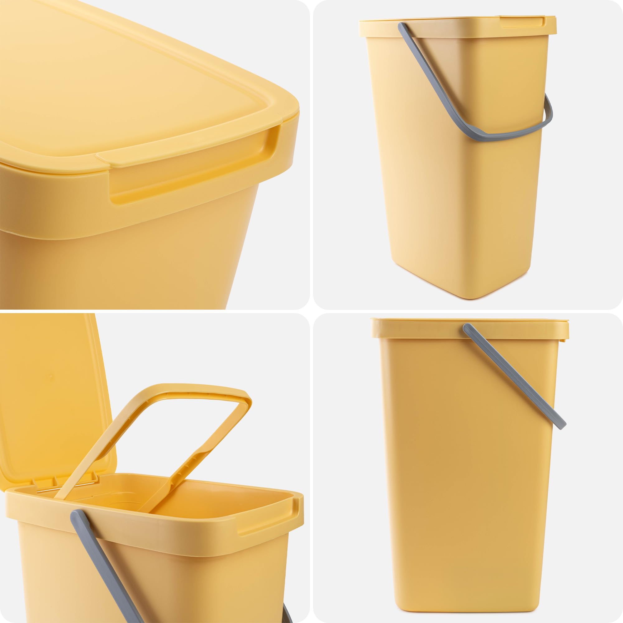 KADAX Pattumiera da 20L, Set di 3 pattumiere in plastica con coperchio e manico, pattumiera per la raccolta differenziata, pattumiera con coperchio ribaltabile (verde, giallo, blu)