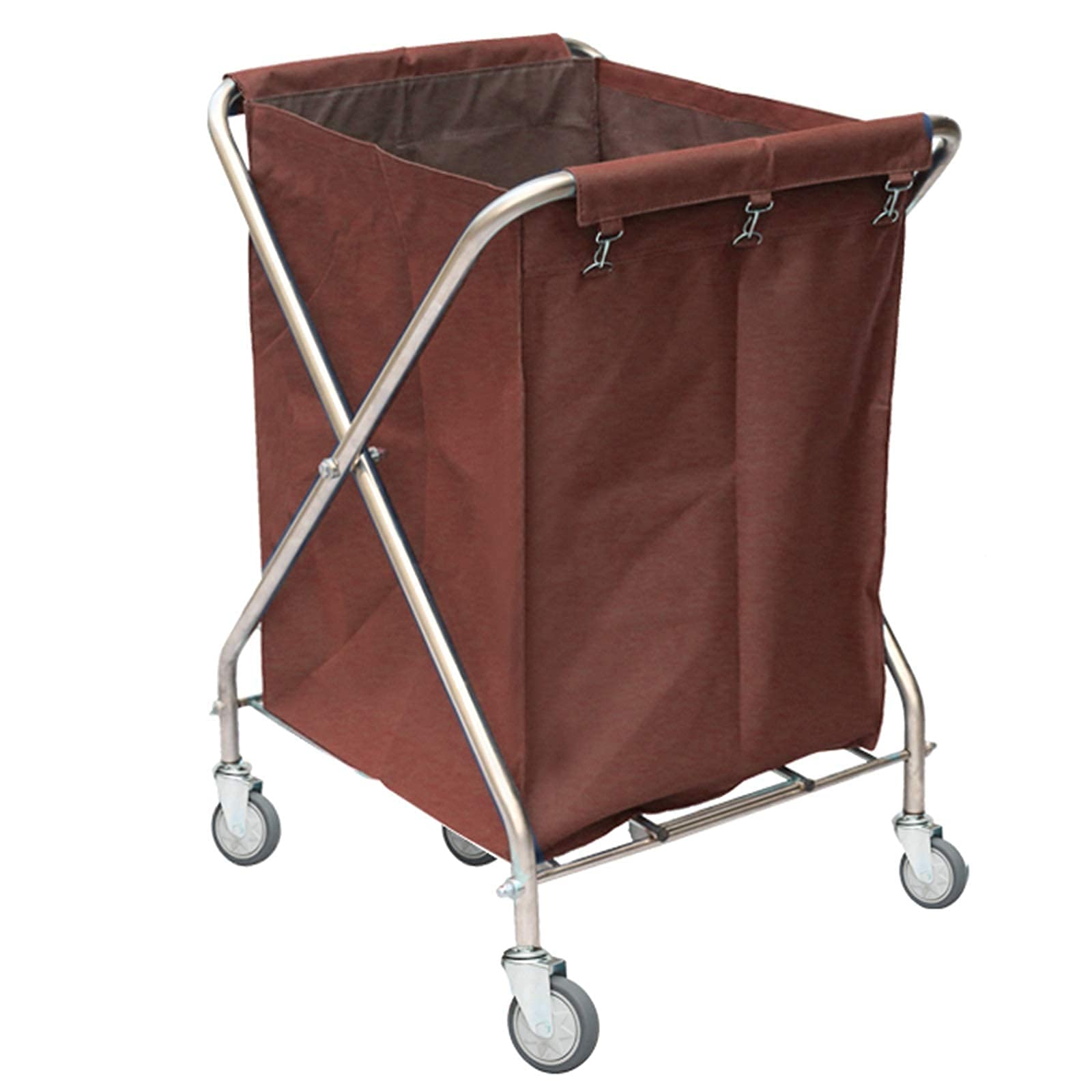 DFEDHF Detachable Laundry Sorting Cart with Wheels - Commercial Collapsible X-Cart Laundry Bin with Oxford Cloth Bag Useful(Brown)
