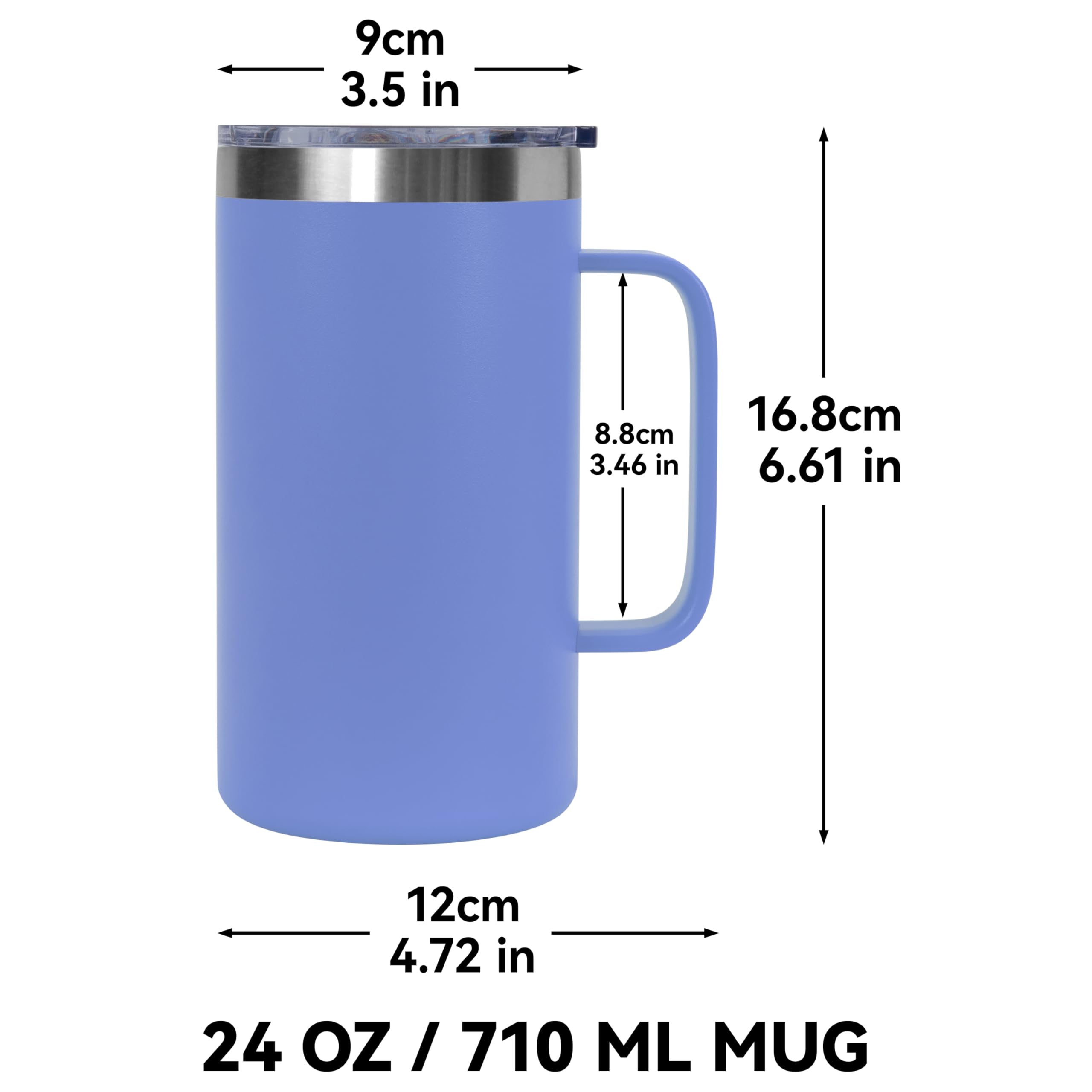 DOMICARE Taza de café de acero inoxidable de 24 onzas con asa y tapa, taza de viaje con asa, vaso de café al vacío de doble pared, taza aislada reutilizable, azul, paquete de 8