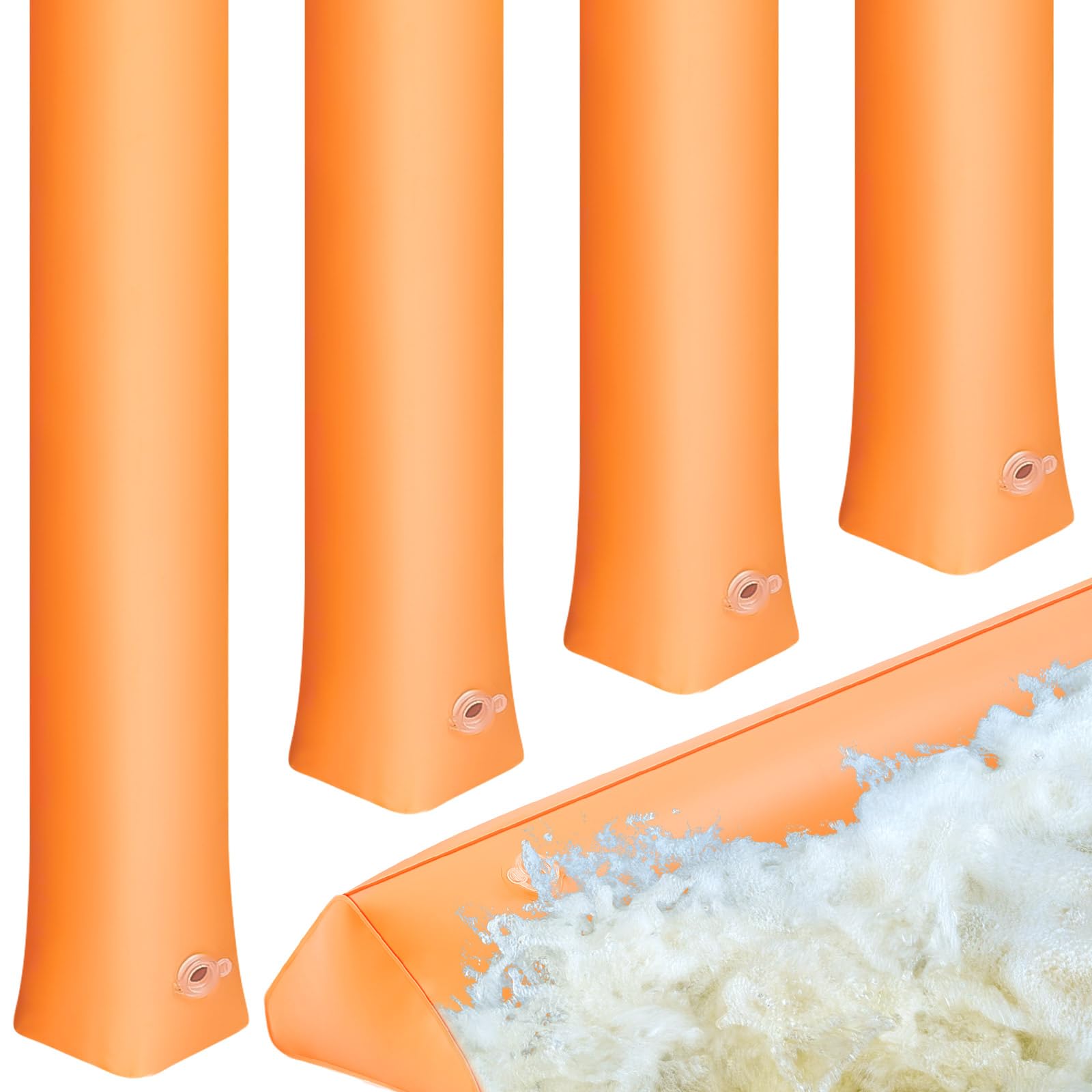 Amylove 4 Pcs PVC Inflatable Flood Barriers for Home Reusable Garage Water Barriers Flood Prevention Barriers for Flooding Rain Snow Melted Garage Door Basement Home(Orange, 24 ft x 20 in x 12 in)