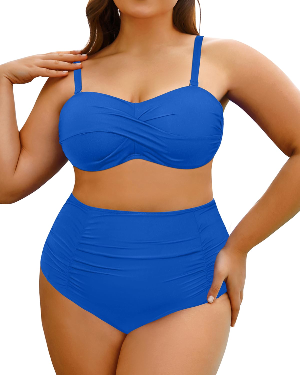 YoniqueWomen Plus Size High Waisted Bikini Sets Two Piece Strapless  Swimsuits Tummy Control Bathing Suit Bandeau Swimwear