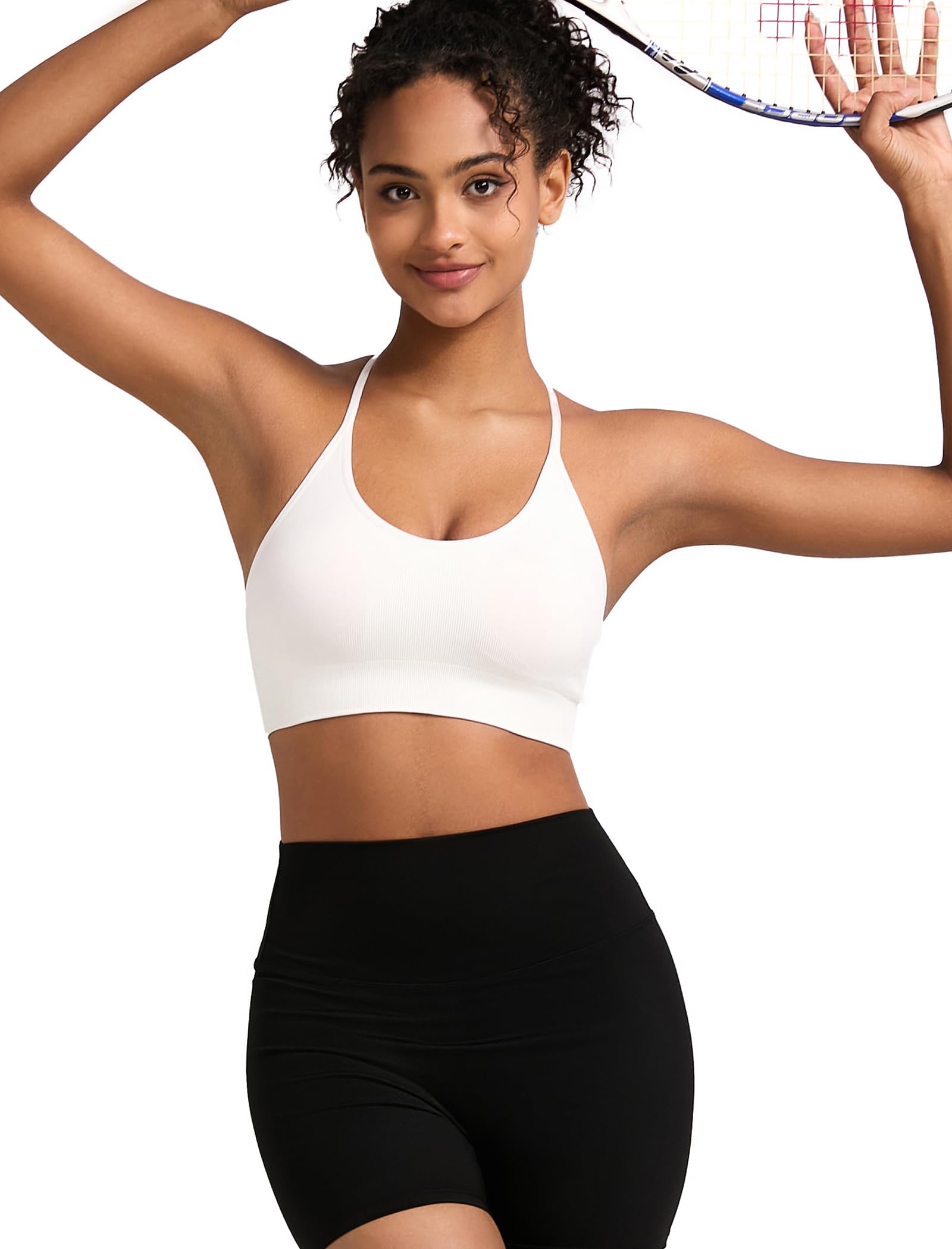 RUNNING GIRL - Sujetador deportivo sin costuras para mujer con espalda cruzada, sujeción media y copas extraíbles
