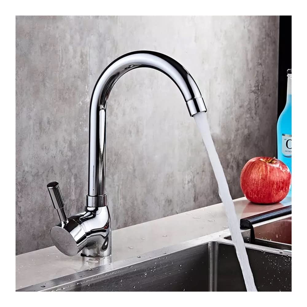 Mitigeur d'évier de cuisine en laiton massif chromé au design architectural épuré