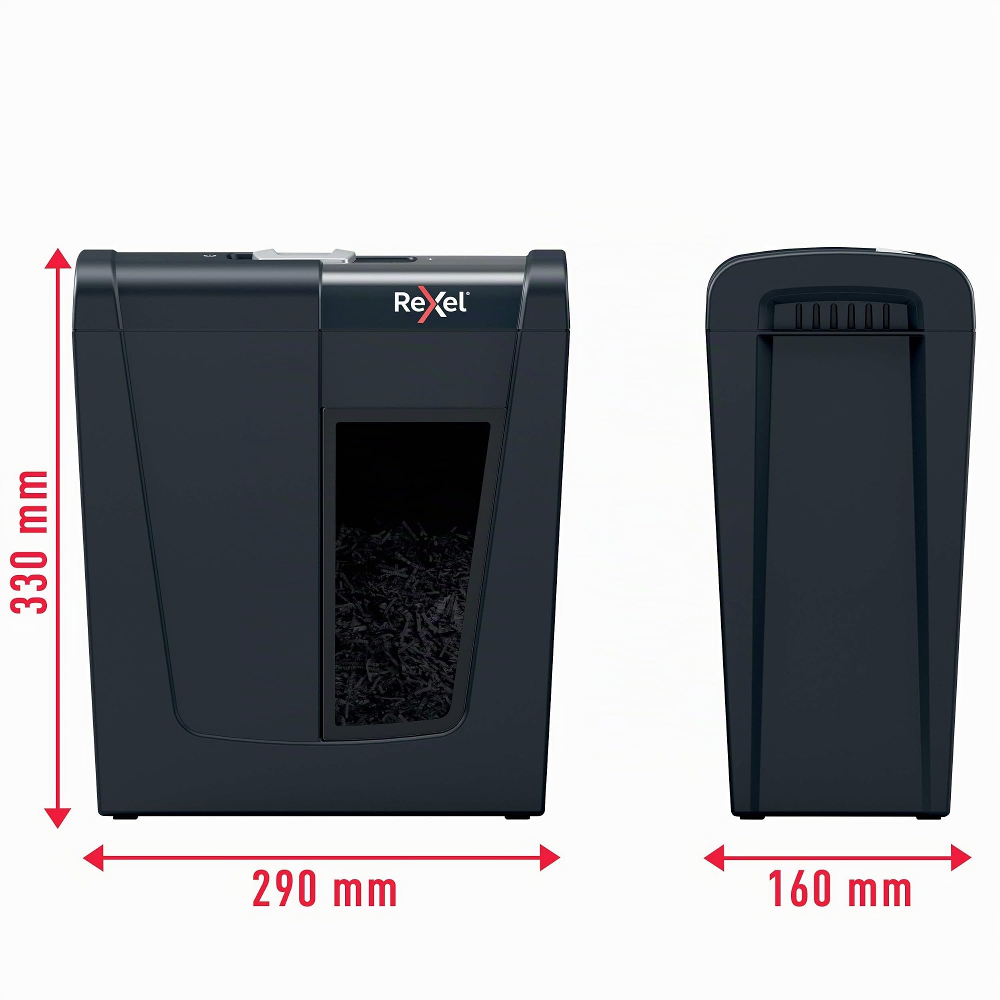 Rexel Aktenvernichter Secure S5, Streifenschnitt, 6-5 Blatt A4 (70-80 g/m²) Kapazität, Sicherheitsstufe P2, 10L Abfallbehälter, leise & kompakt, für zu Hause/Home Office, Schredder, schwarz, 2020121EU