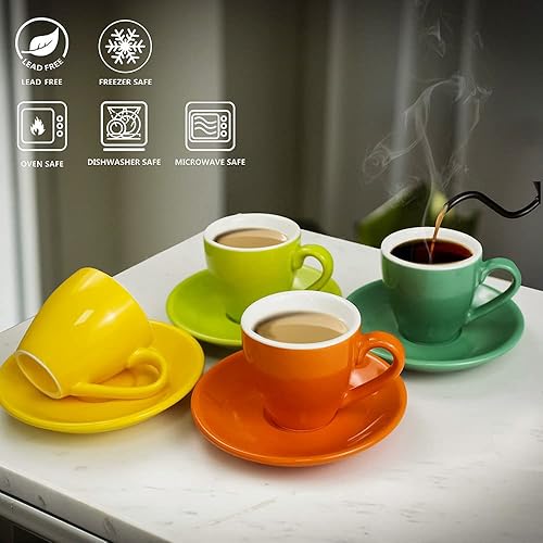 Miniatura 7 de Taza de café expreso de porcelana con platillo, taza de chupito de espresso, 2.7 fl oz2.7oz, rojo..