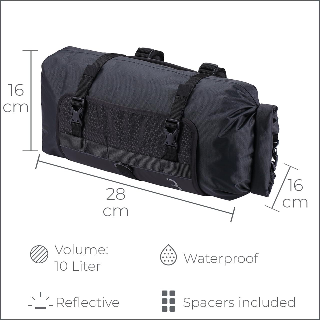 BBB Torba na kierownicę rowerową, składana torba rowerowa, 10 l, wodoodporna, z paskiem na ramię, lekka, sucha torba, akcesoria do toreb rowerowych, FrontFellow BSB-141, czarna