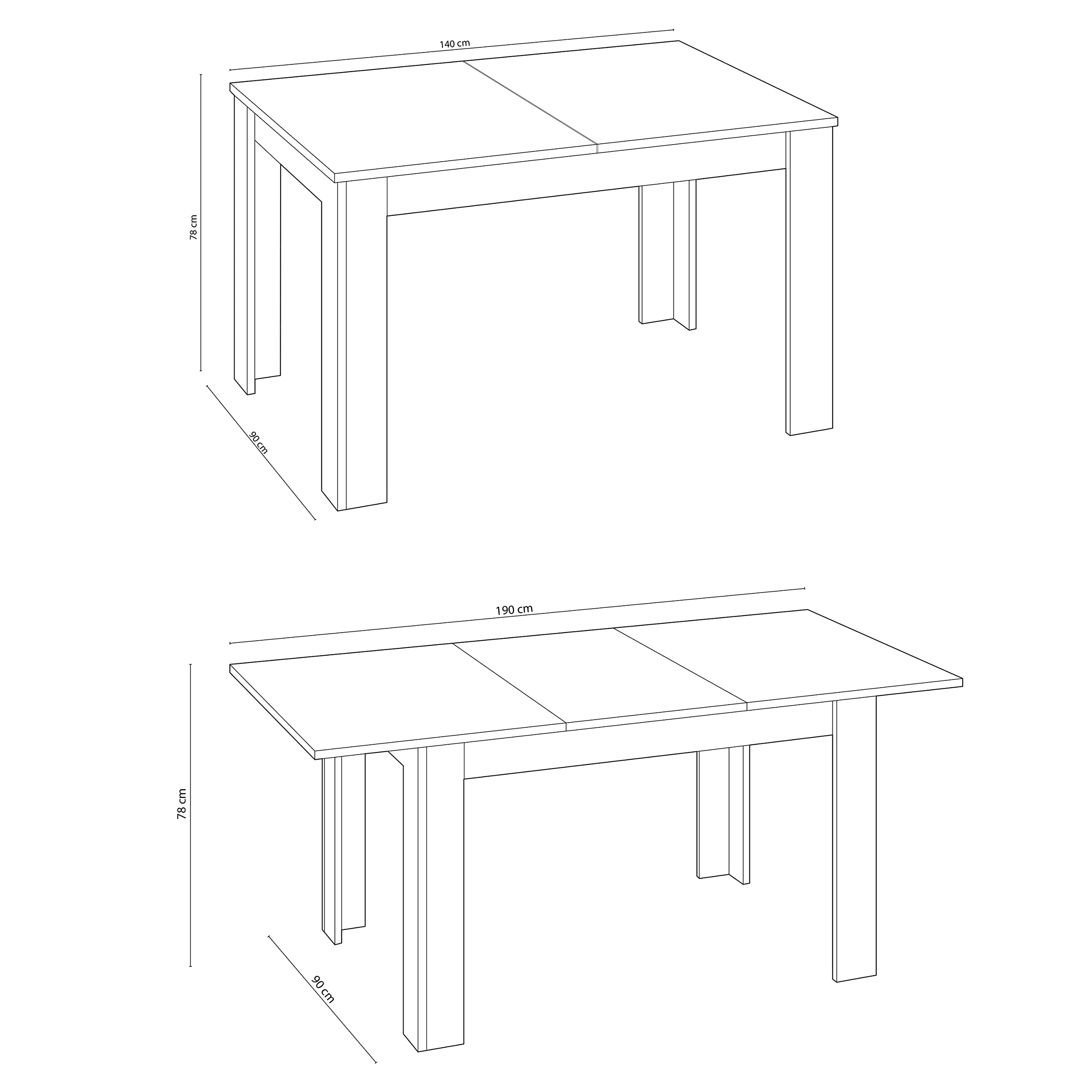 Habitdesign Mesa de Comedor Extensible, Mesa salón o Cocina, Acabado en Color Blanco Artik, Modelo Kendra, Medidas: 140-190 cm (Largo) x 90 cm (Ancho) x 78 cm (Alto)