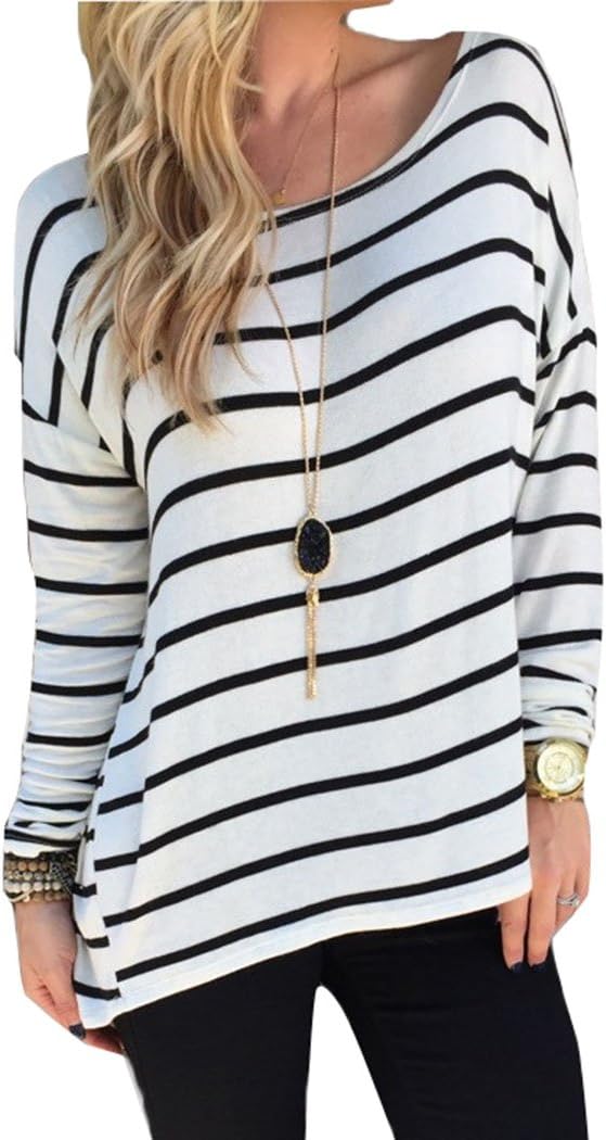 Jenny Trinh Women's Black Striped Long Sleeve Loose T-Shirt