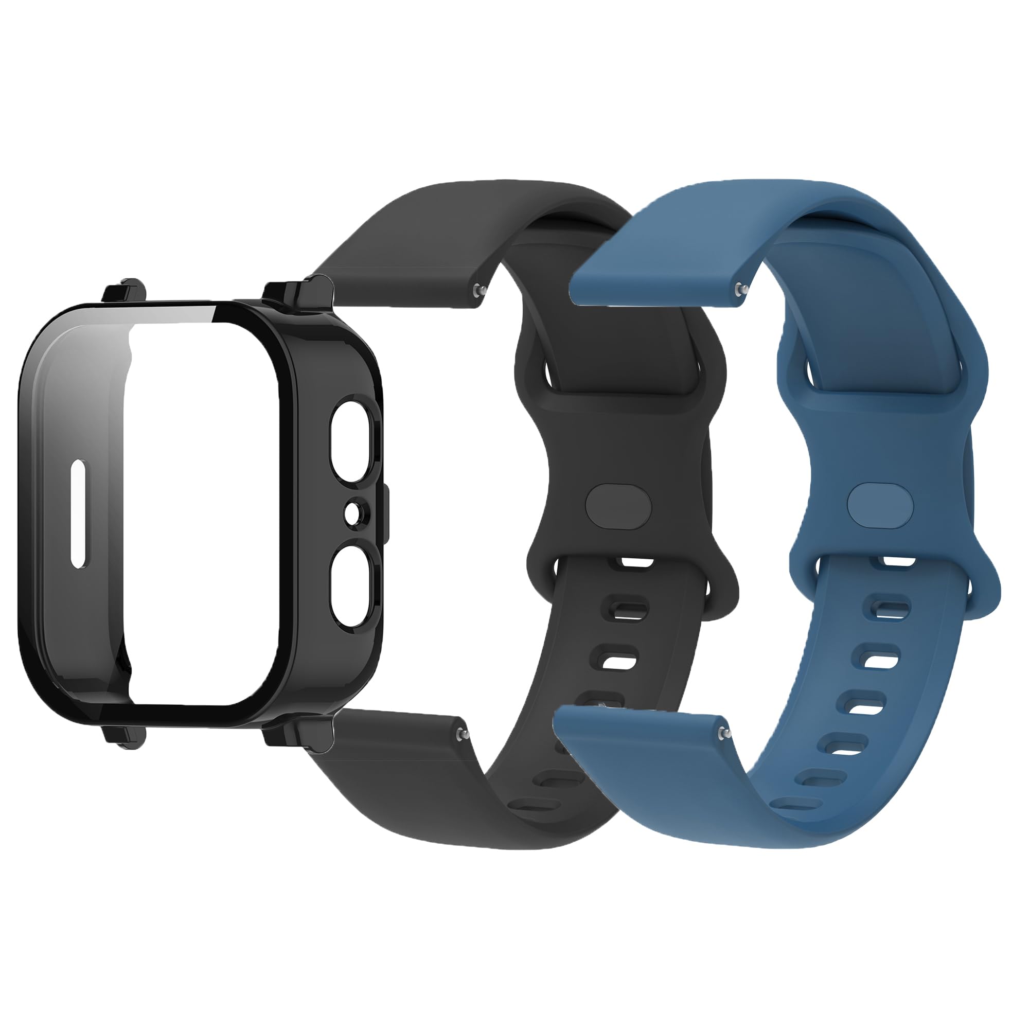 Compatible for Gabb Watch 3 Watch band with Case, Lamshaw Sport Band Kids Soft Silicone Strap with All-Round Protective Case Set Tempered Glass Screen Protector Cover (2+1 pack) (3 PACK-Black