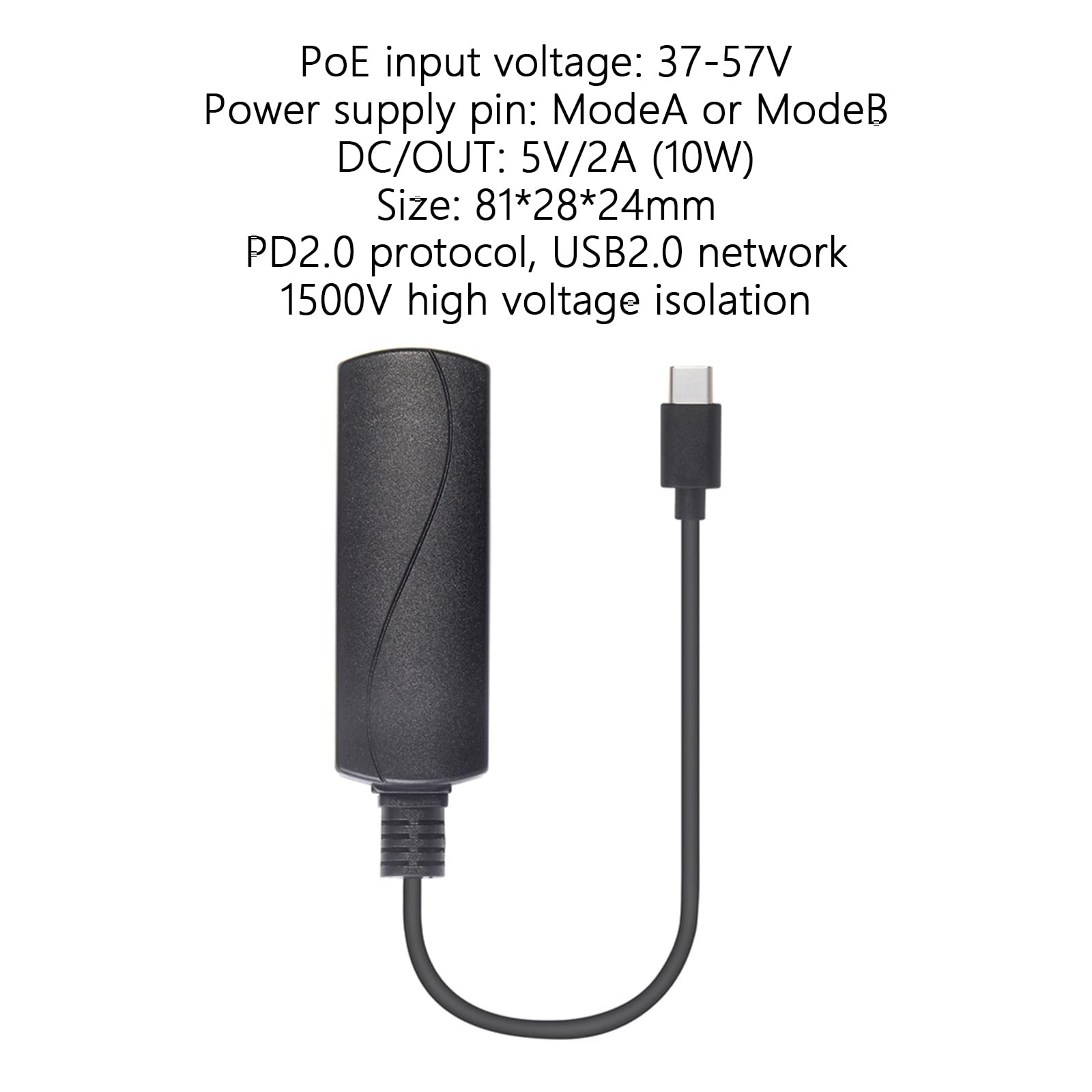 Adaptateur Power Over Ethernet vers USB C pour téléphones et tablettes Convertisseur Ethernet USB C Adaptateur Ethernet 10/100 Mbps pour Pho
