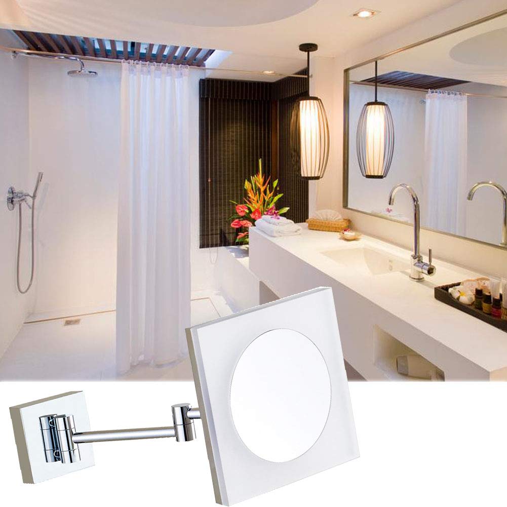 Espejo de maquillaje montado en la pared con Luces LDE, Espejo de baño de pared con lupa, Espejo de Una Cara, giratorio de 360 grados, brazo extensible, Acero inoxidable, para Niñas (enchufe