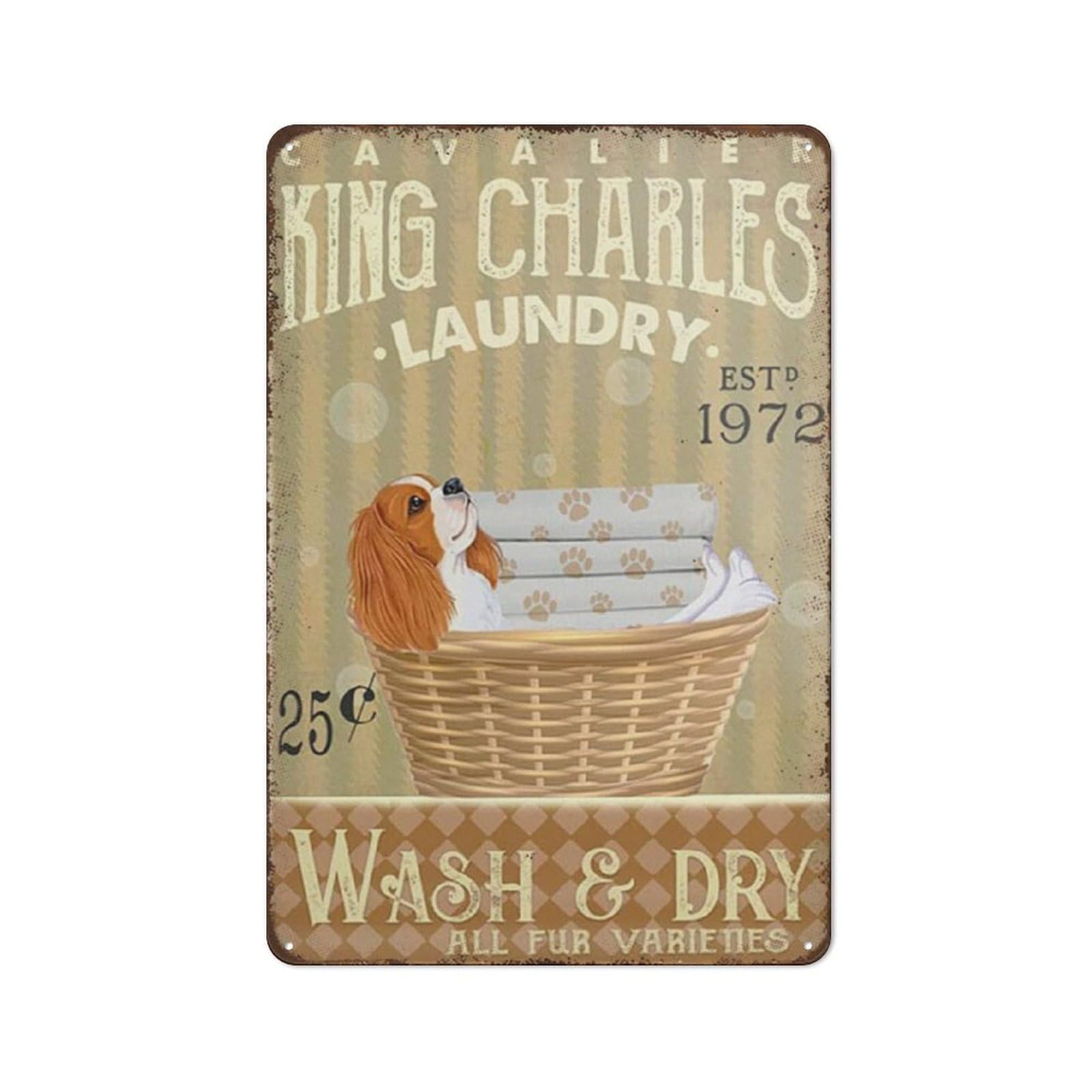peiyeety Rustic Retro Metal Tin Sign Cavalier King Charles Spaniel Dog Laundry Room Decor Vintage Metal Sign Decorative Sign Wash Room Decor Bathroom Signs Wall Decor 8x12 Inch