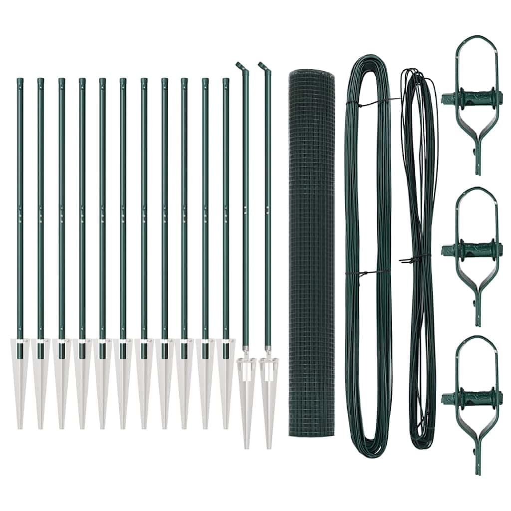 Fence Post Green 25 x 1.2 m 16 x 16 mm Mesh Steel and PVC Weather Resistant Garden Fence Posts for Outdoor Boundary Security with Powder Coated Finish Modular Setup 2500x32x1200mm Set of 26 Spikes