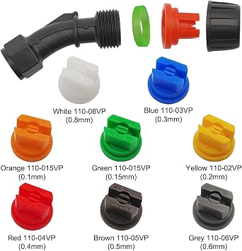 8-Size Pore Spray Nozzle Tips (0.1-0.8mm) + 2 Transfer Interfaces, 110 Degree Flat Fan Shaped Nozzle, for the Replacement Boom Pump Sprayer Knapsack, Agricultural Sprayer Tank Garden Weeding Equipment