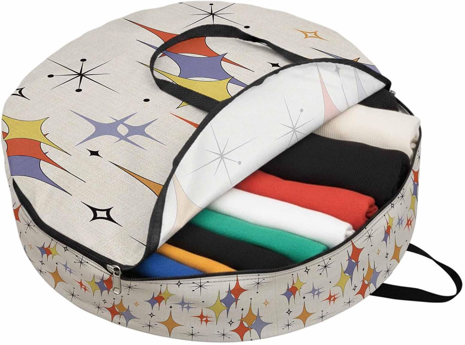 Storage Bag Purple Yellow Orange Diamond Round Storage Totes Bins Closet Organizers with Zippers & Handle Modern Geometric Mid Century Linen Clothes Storage Container for Bedroom Space Saving