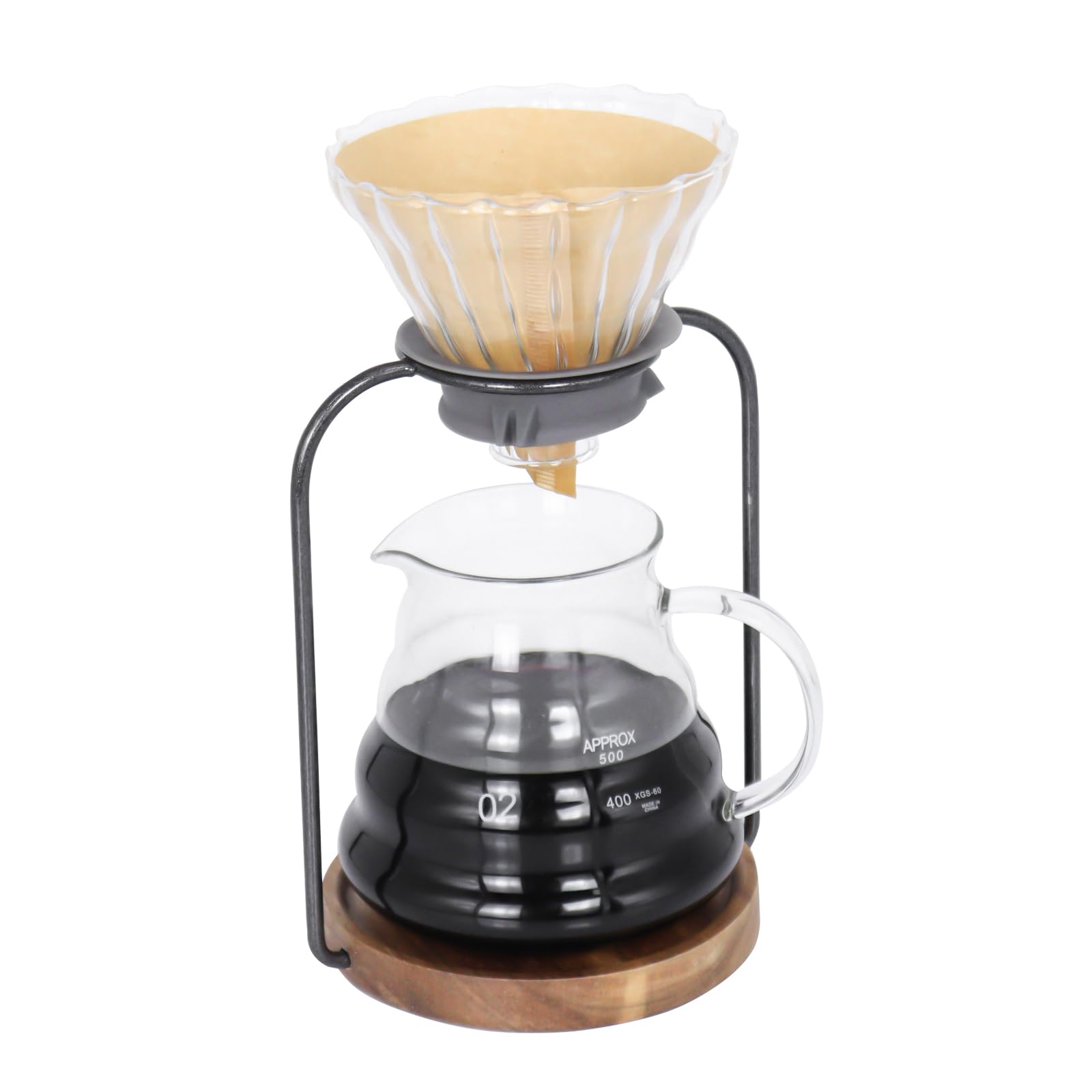 SOTECH Pour Over Coffee Dripper Set, Filter Holder Glass Server with Paper Coffee Filters Manual Stand for Tea and Saffron