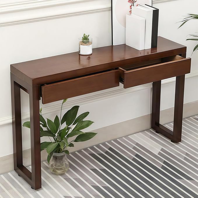 Luxury Solid Wood Console Table with Storage Drawer Modern Entryway Hallway Sofa Accent Table Premium Wooden Console Desk for Living Room Décor (DRM)-image-35