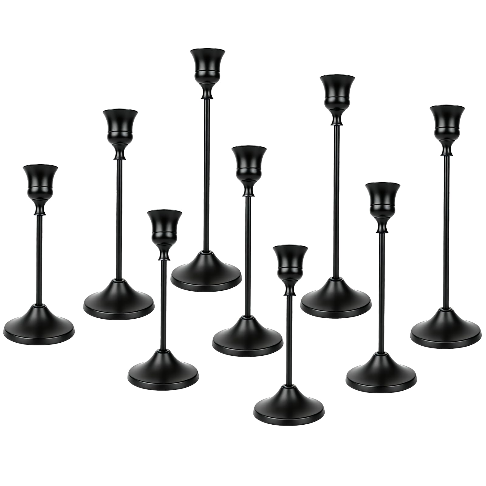 9 Pcs Black Candle Holders, Metalfor Candle Stick Holders for Taper Candles, Vintage Candle Holder, Tall & Short Candle Holders for Weddings, Parties, Dinner