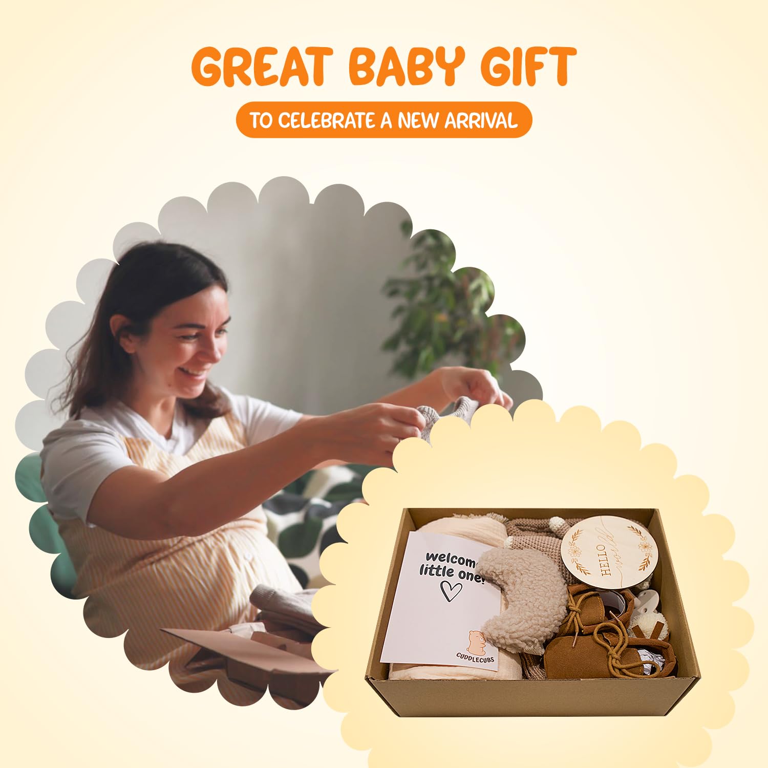 Baby Shower Gifts for Boys Girls - Baby Gift Basket for New Born, Unique Baby Boy Gifts & Baby Girl Gifts, Baby Essentials Gift Set Include Baby Blanket, Rattle, Onesie and Moccasins, Gender Neutral